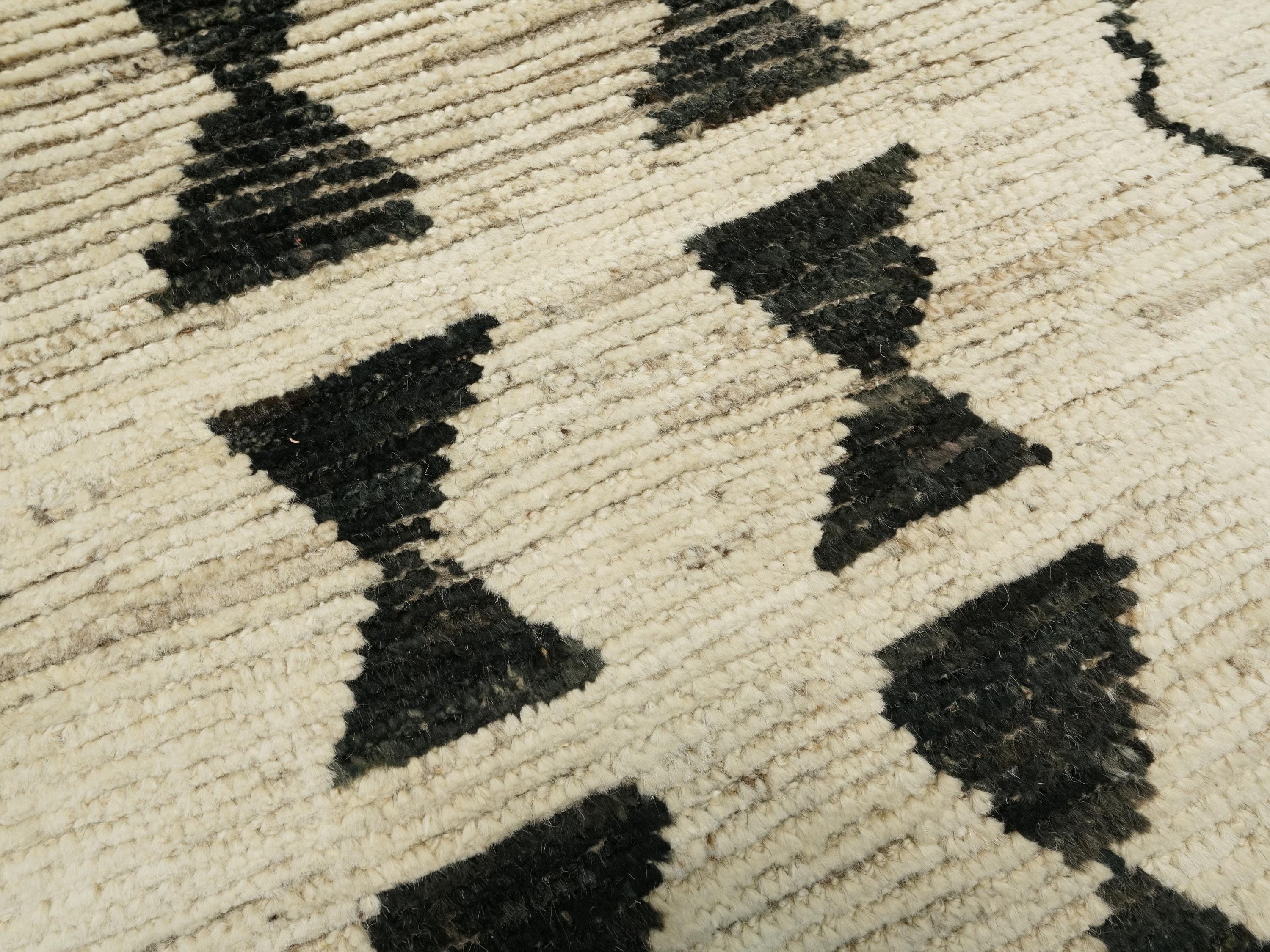 13 Ft White Moroccan Runner Rug - Handmade Wool Hallway Rug