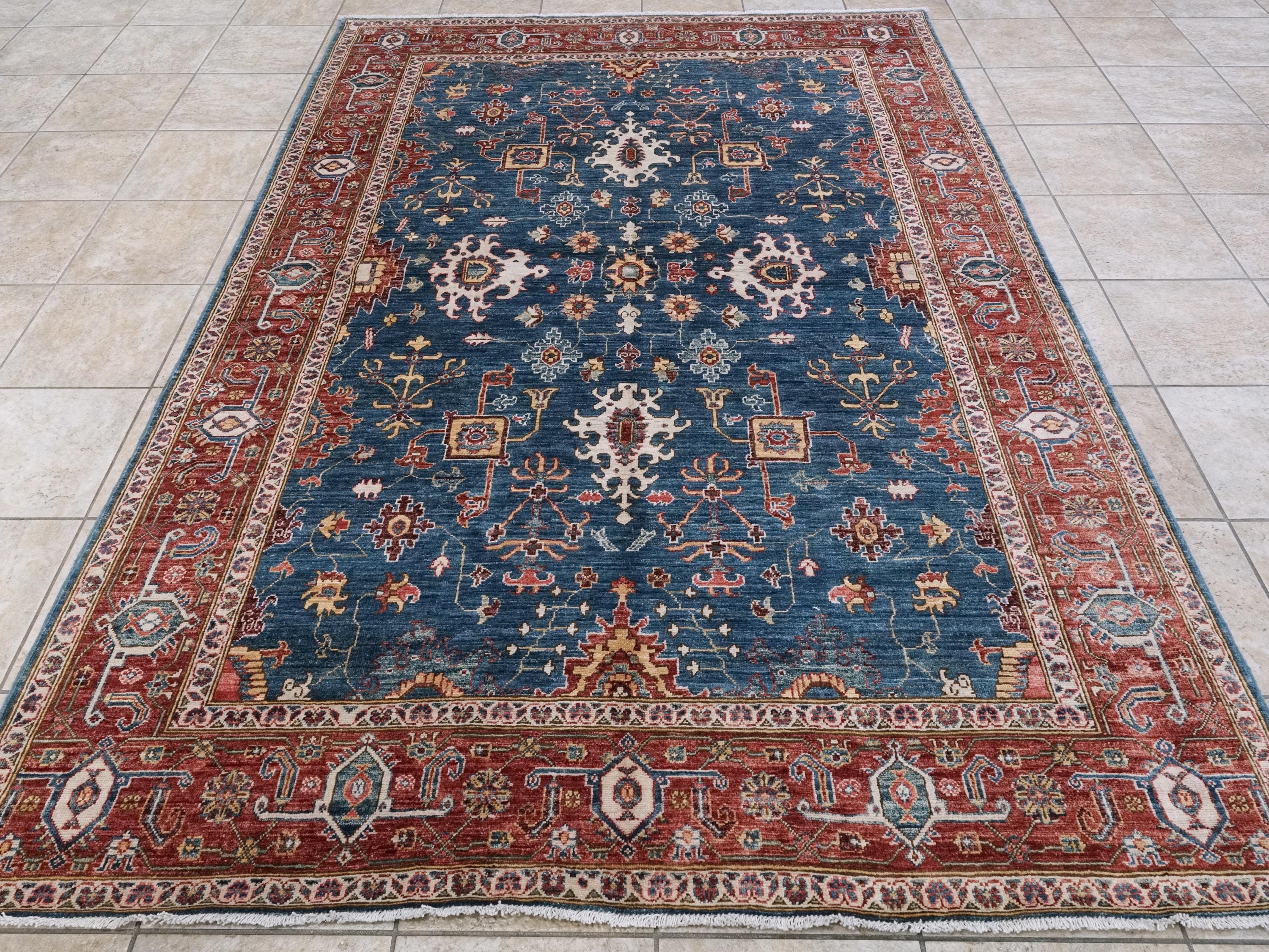 6x9 Ft Blue & Red Serapi Rug - Oriental Area Rug - Persian Design