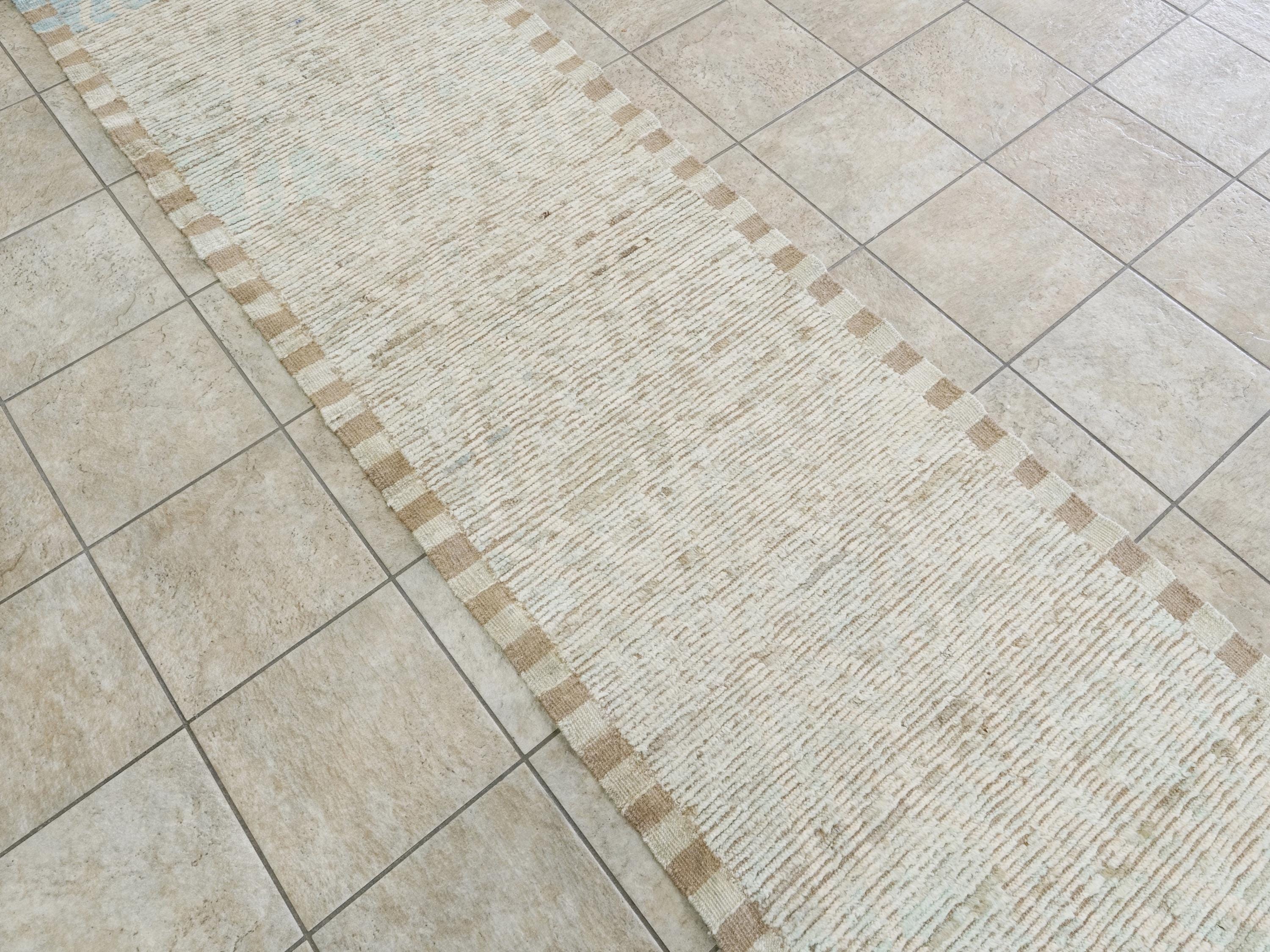 13 Ft Light Blue Moroccan Runner Rug - Hand Knotted Wool Rug