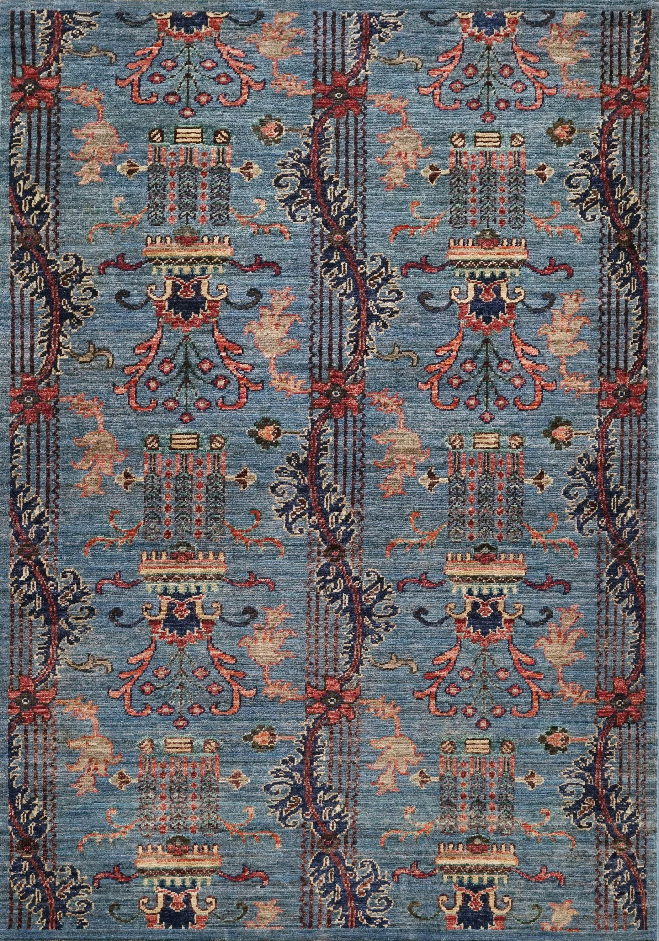 3x5 Ft Blue Serapi Rug - Traditional Floral Wool Rug