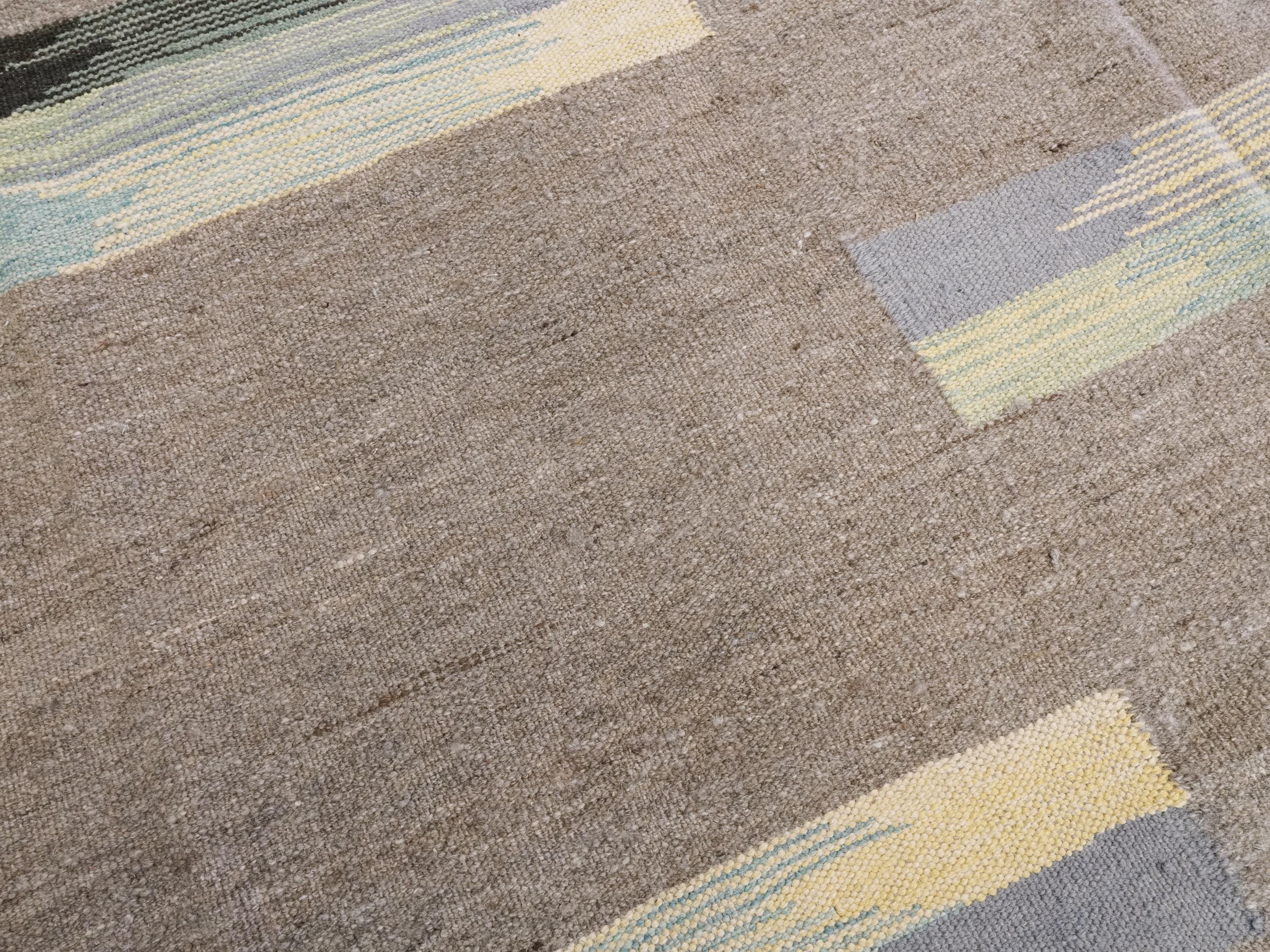 8x10 Ft Brown & Green Kilim Rug - Flat Weave Area Rug