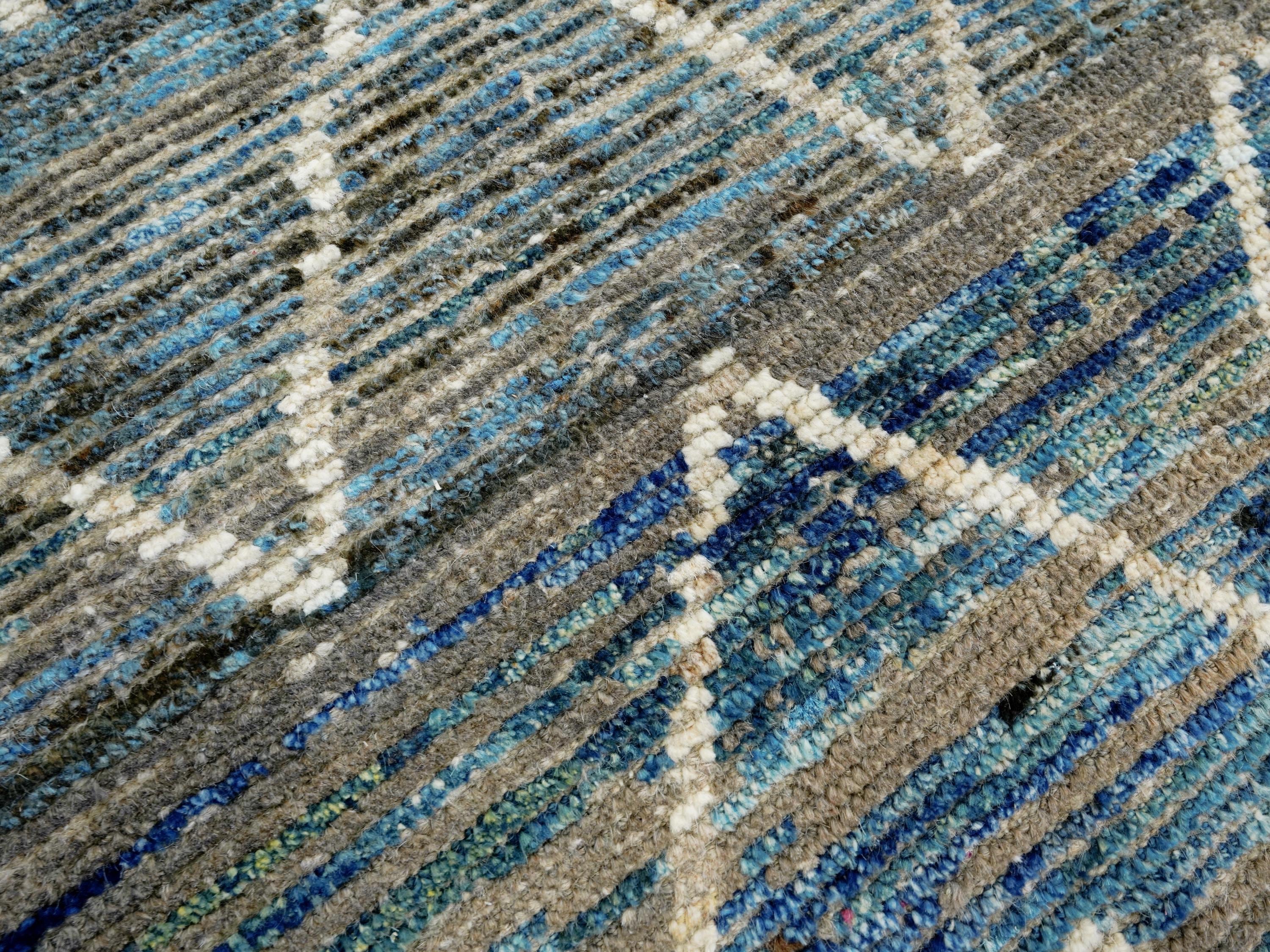 7x10 Ft Blue Moroccan Rug - Hand Knotted Area Rug