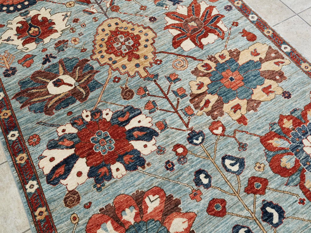 5x8 Ft Blue Serapi Rug - Hand Knotted Wool Persian Rug