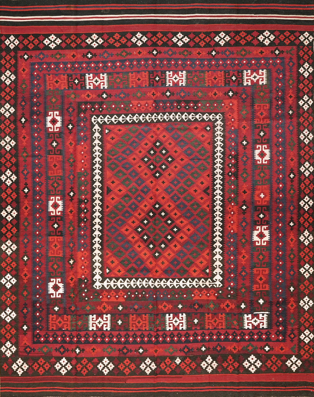 9x11 Ft Red Maimana Kilim Rug - Vintage Afghan Flat Weave