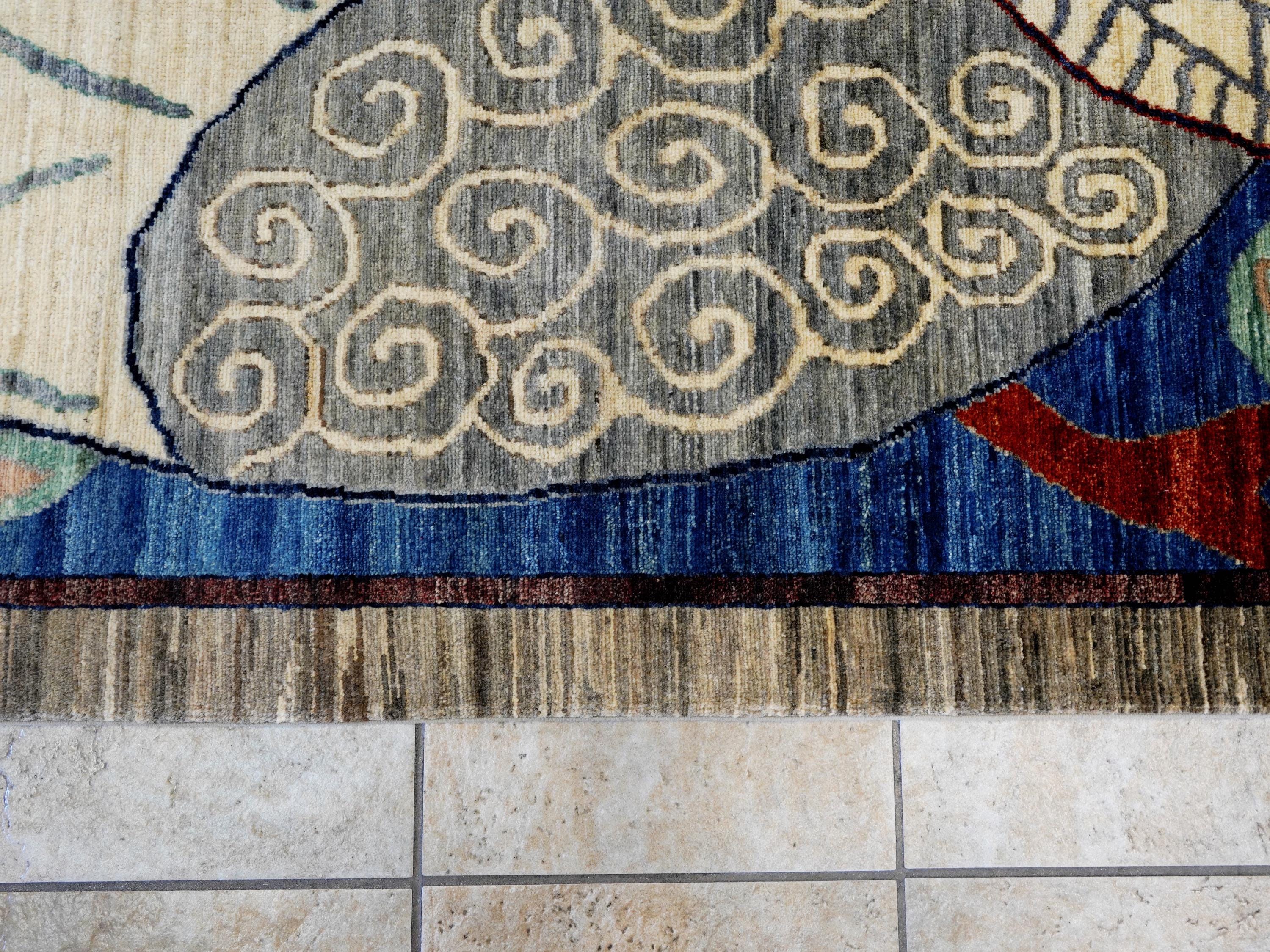 6x9 Ft Owl Rug - Hand Knotted Wool Gabbeh Rug - Animal Design