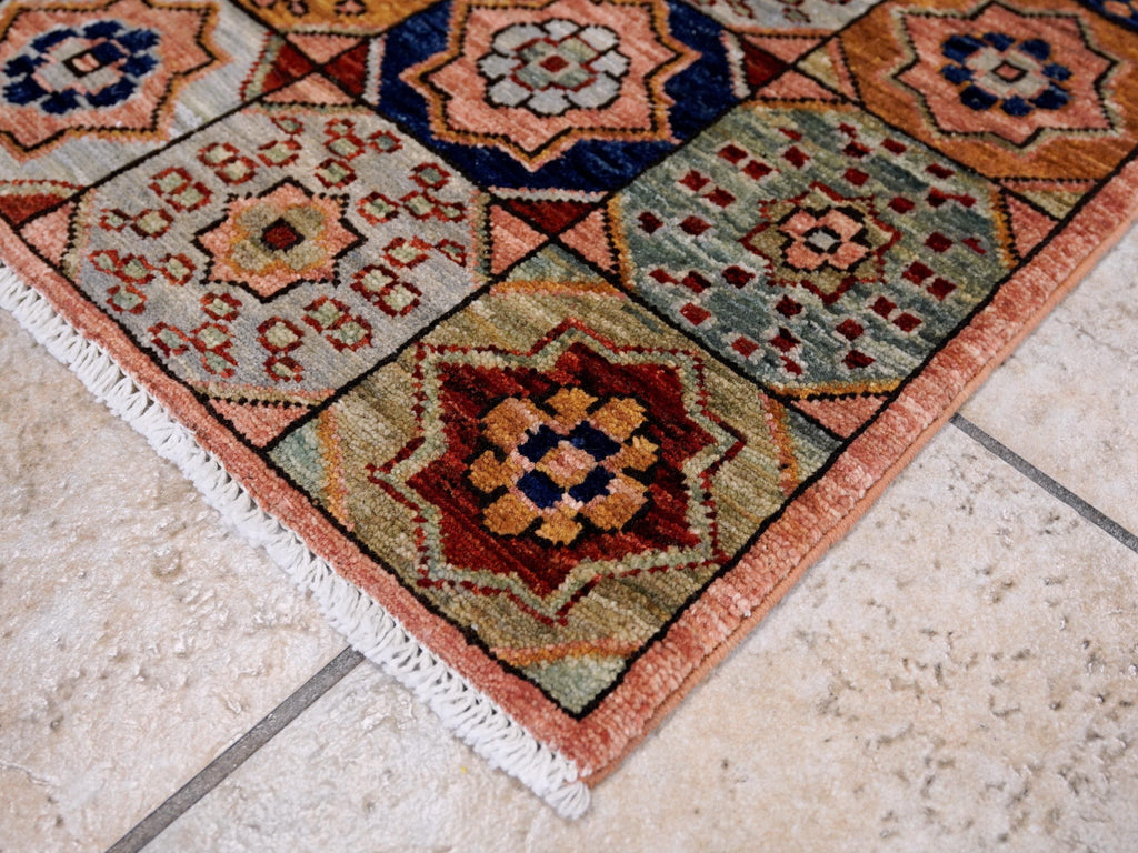 2x5 Ft Peach Orange Heriz Rug - Hand Knotted Small Runner