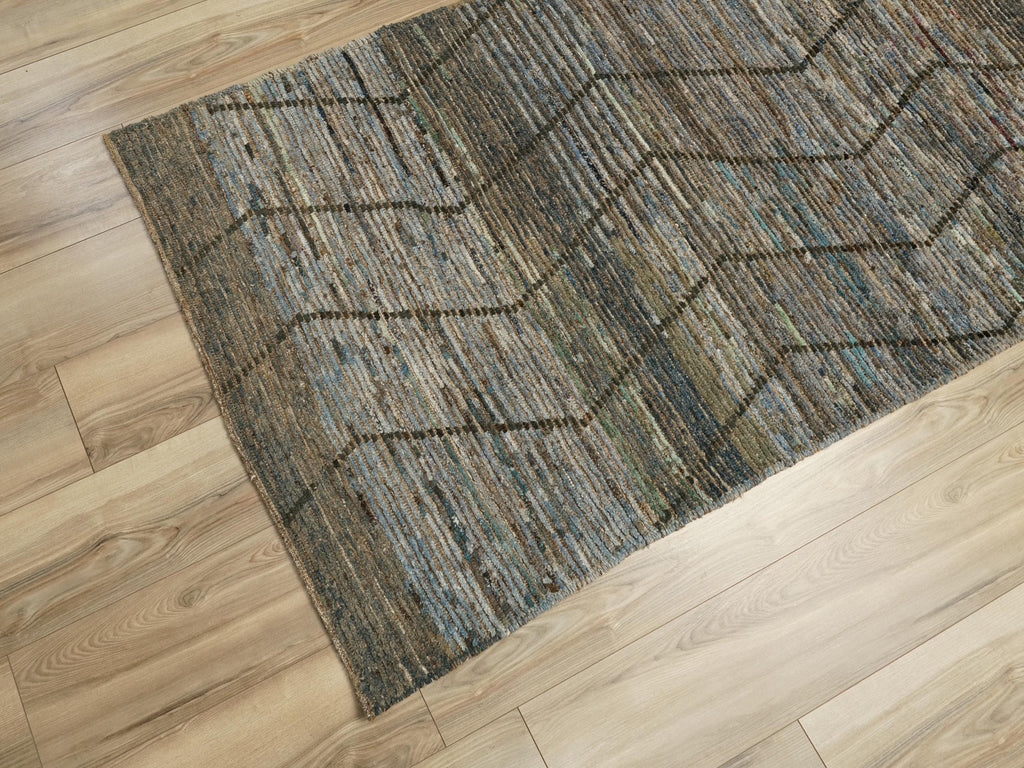 10 Ft Handmade Moroccan Runner Rug: Dark Blue Afghan Runner