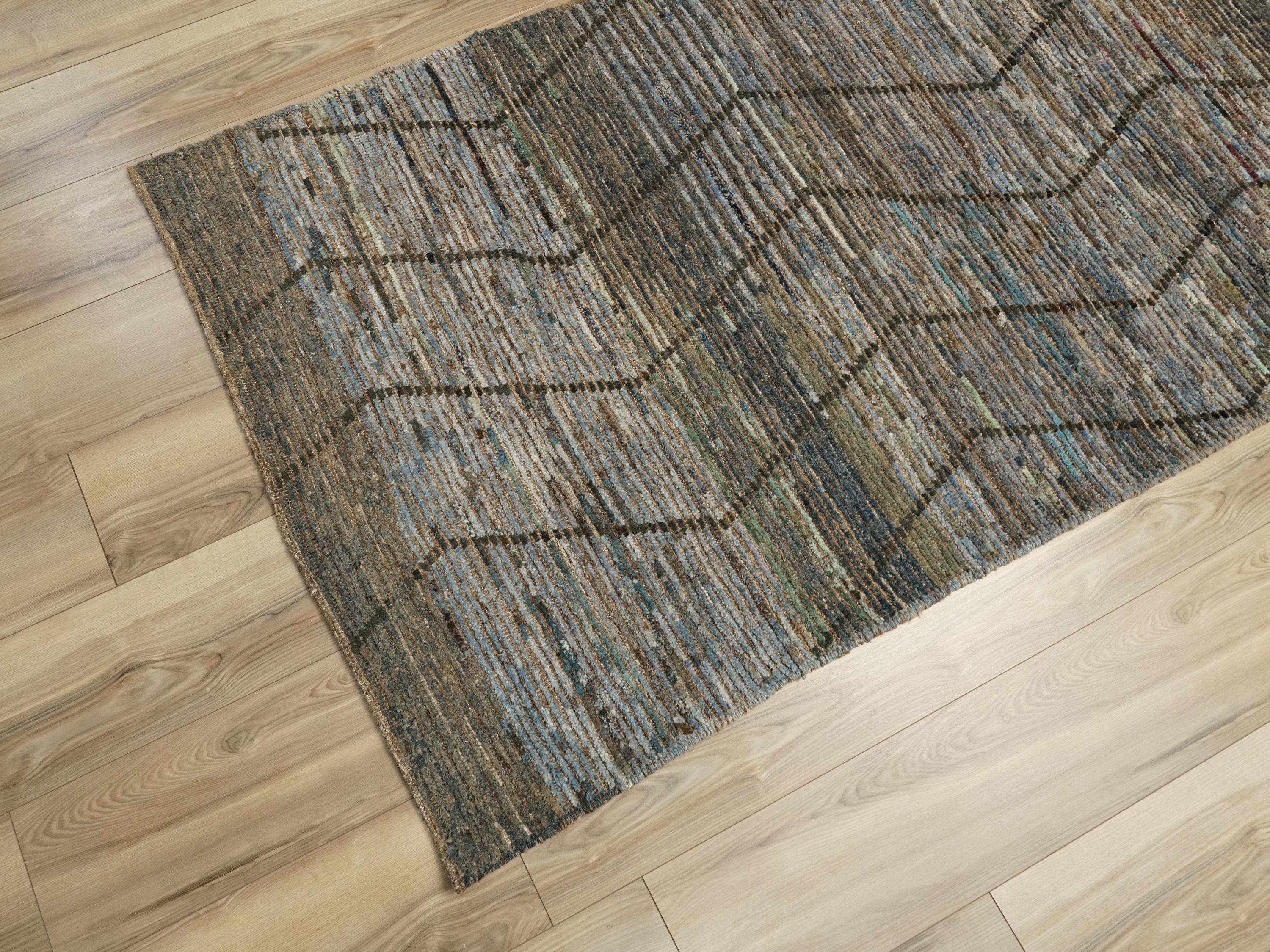 10 Ft Handmade Moroccan Runner Rug: Dark Blue Afghan Runner