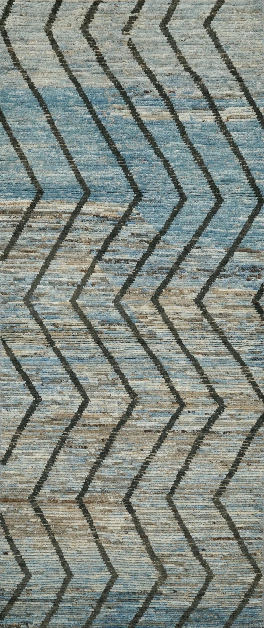 9 Ft Blue Moroccan Runner Rug - Afghan Handmade Wool Rug