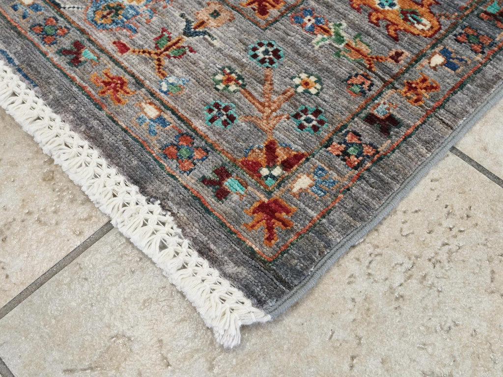 5x7 Ft Gray Serapi Rug - Hand Knotted Floral Rug