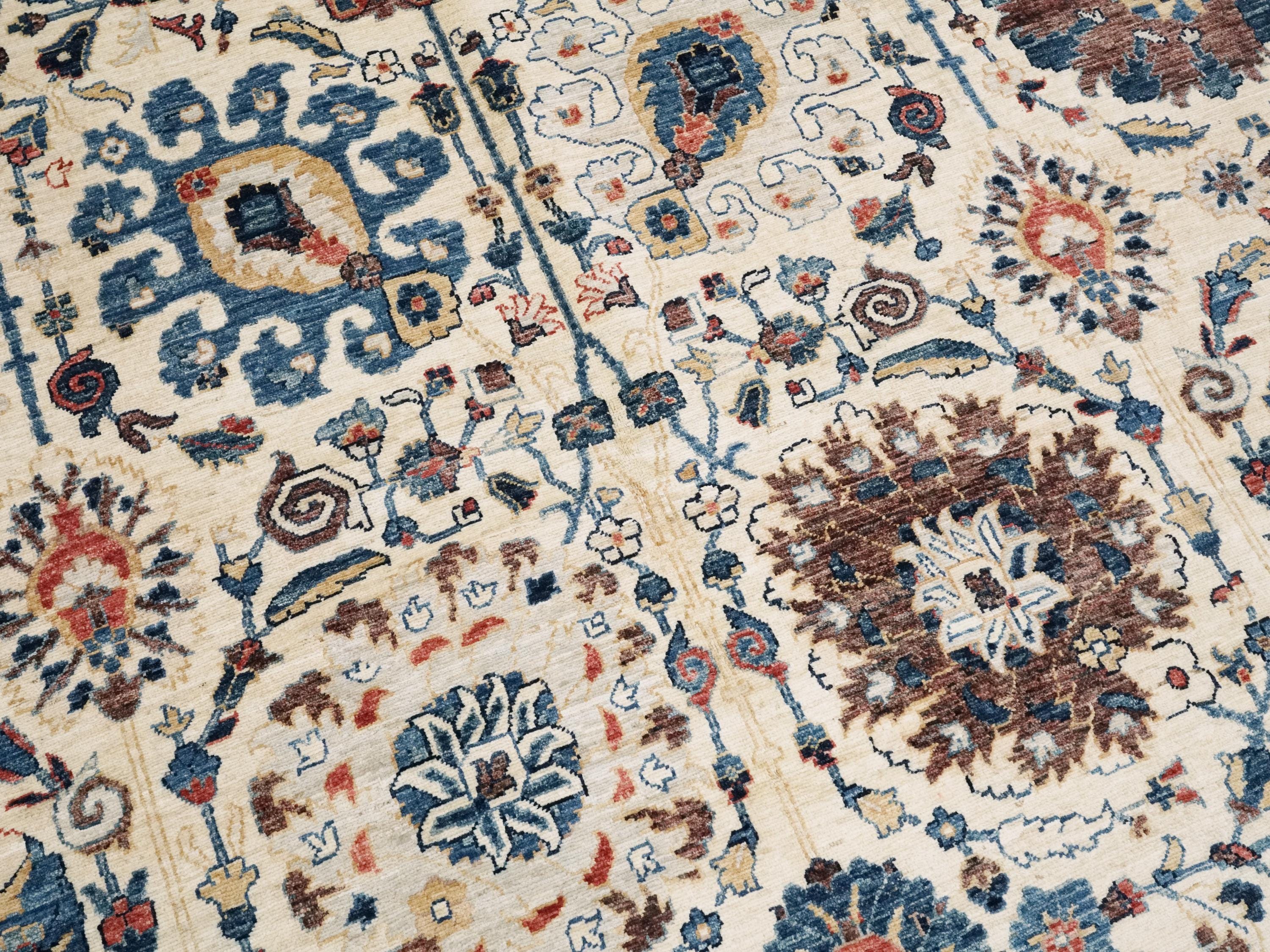 10x14 Ft White & Blue Bidjar Rug - Hand Knotted Oriental Area Rug