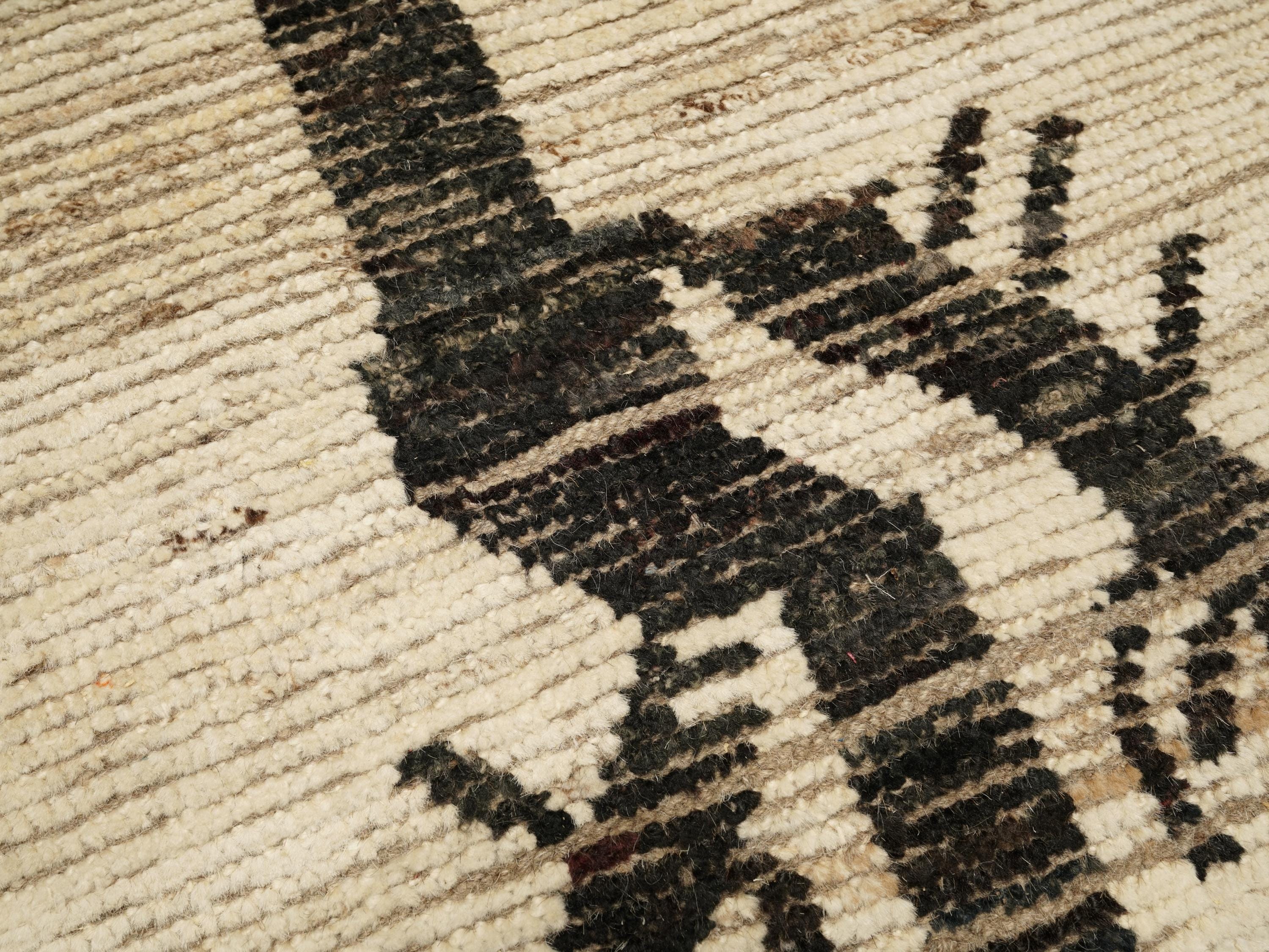 10 Ft Black & Beige Moroccan Runner Rug - Afghan Handmade Wool Rug