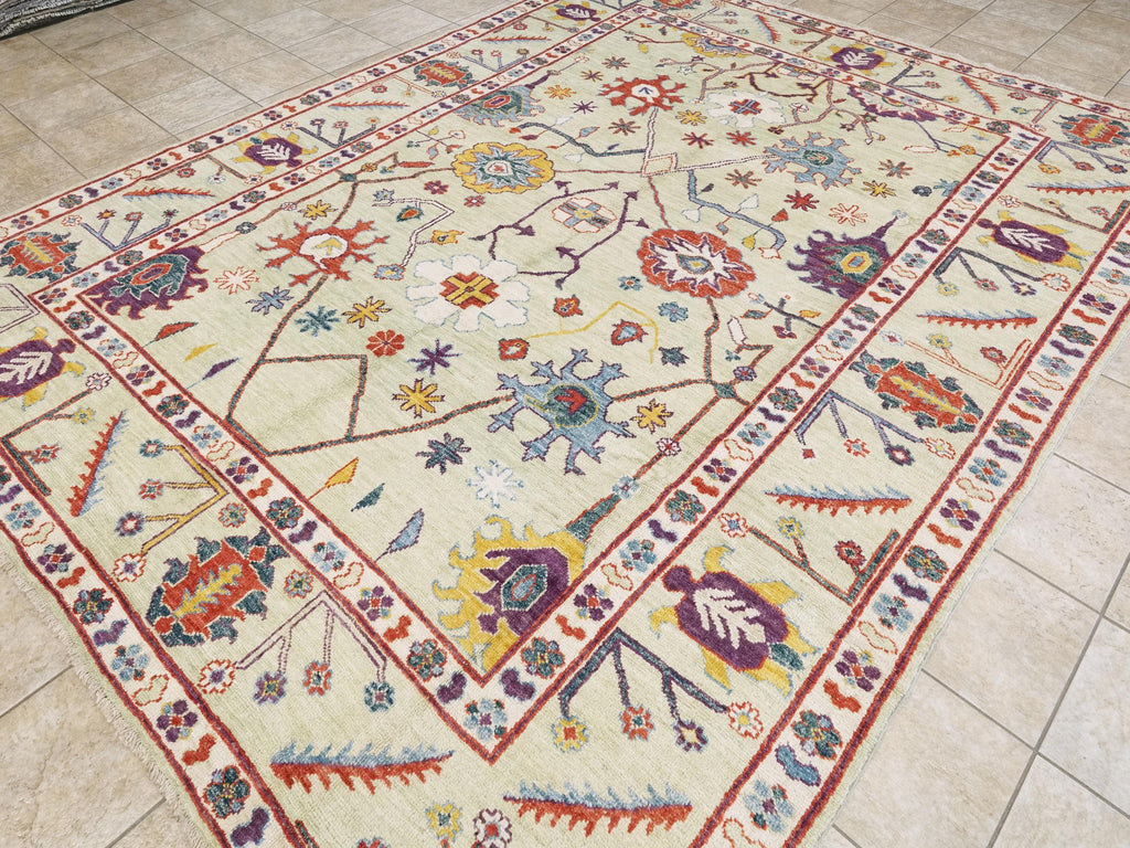9x12 Ft Light Green Ushak Rug - Hand Knotted Afghan Oriental Rug