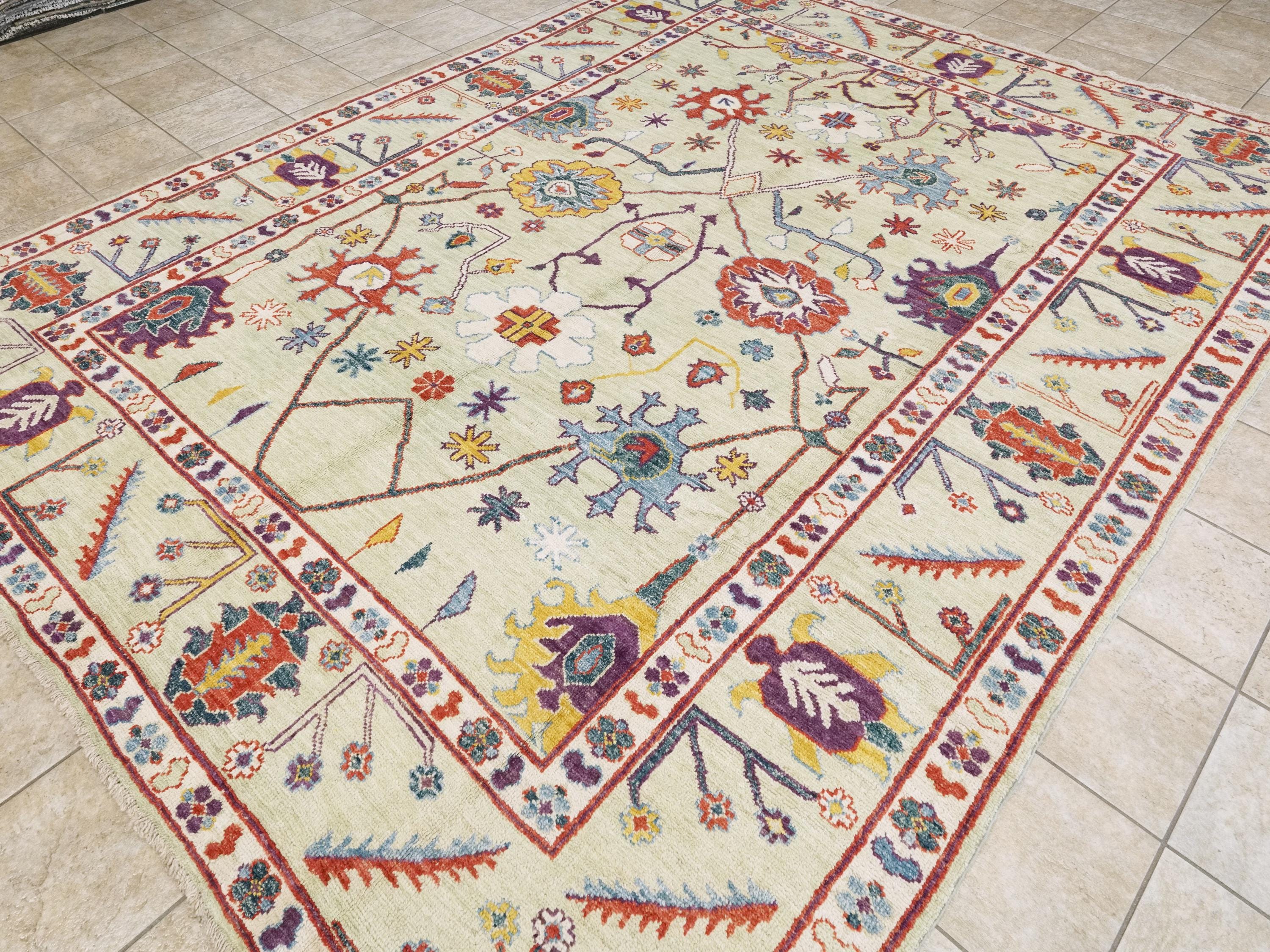 9x12 Ft Light Green Ushak Rug - Hand Knotted Afghan Oriental Rug