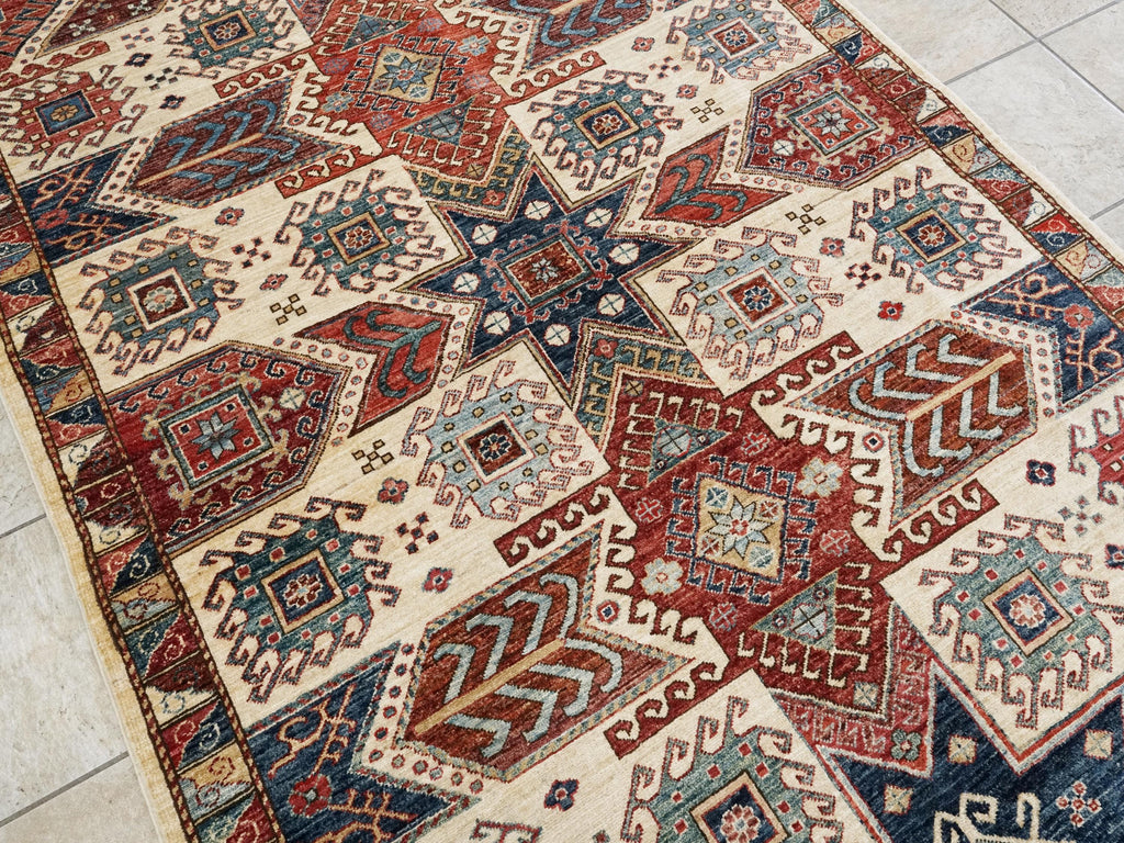 5x8 Ft Red & Beige Heriz Rug - Geometric Oriental Rug