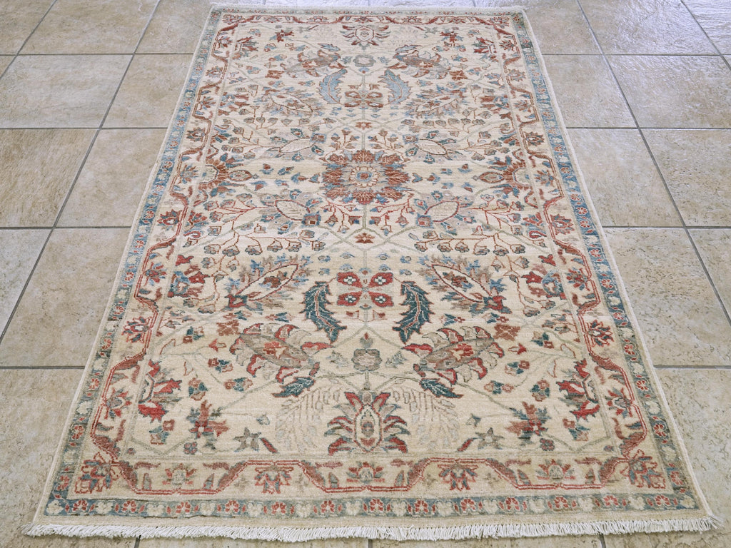 3x5 Ft Handmade Afghan Serapi Rug - White Vintage Wool Area Rug