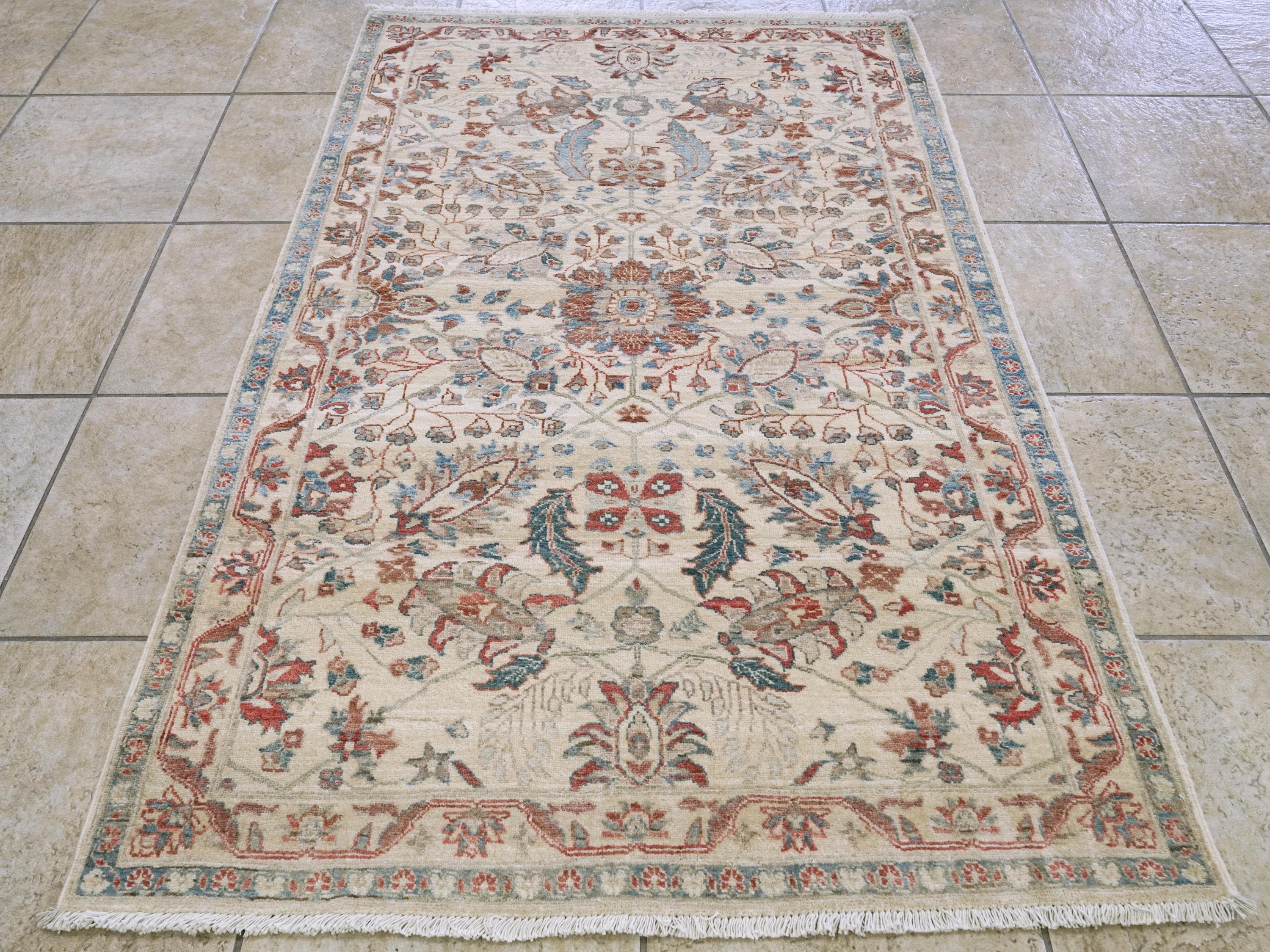 3x5 Ft Handmade Afghan Serapi Rug - White Vintage Wool Area Rug