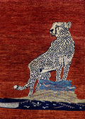 4x6 Ft Red Cheetah Rug - Hand Knotted Oriental Rug