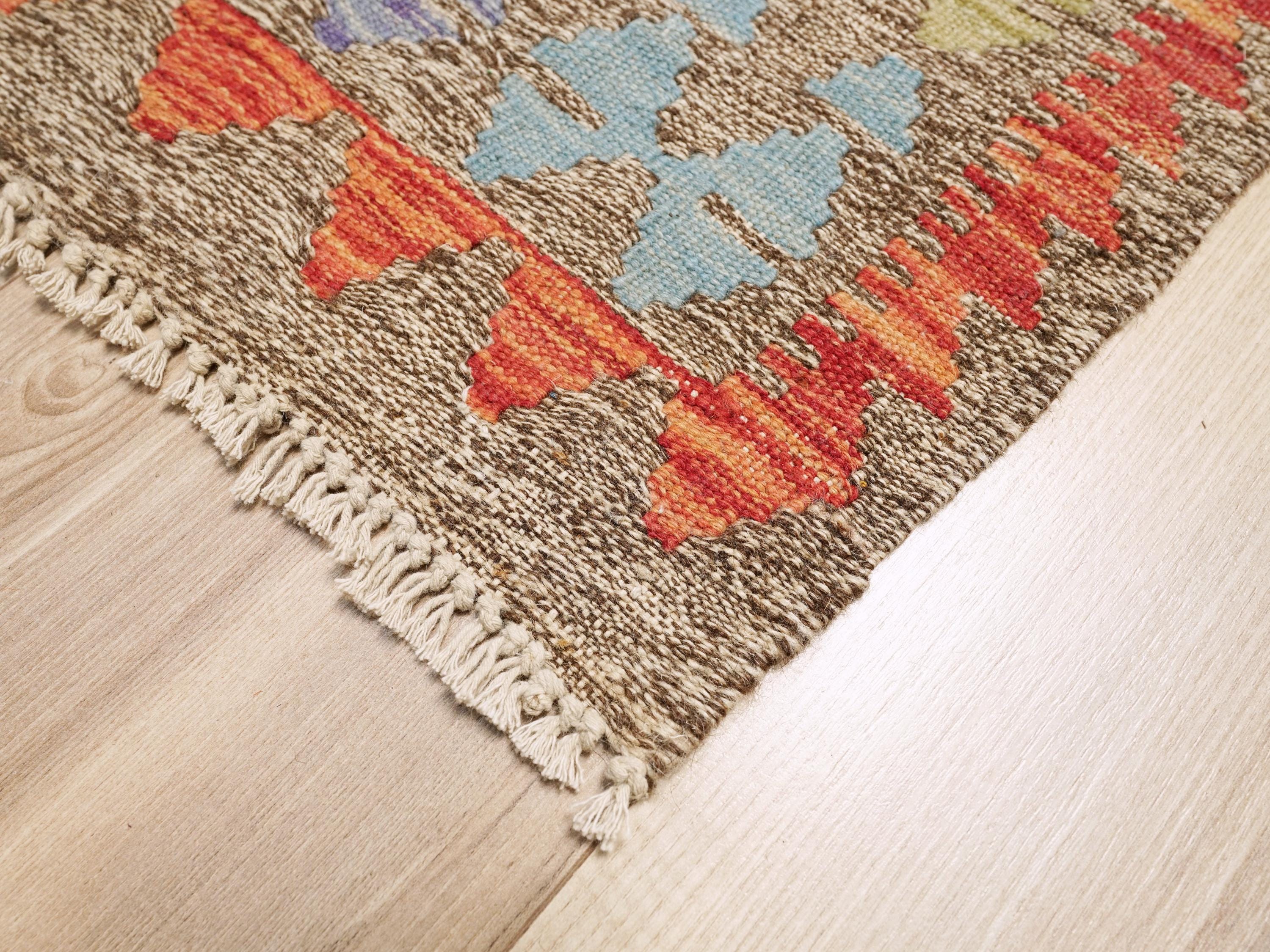 4x5 Ft Red Maimana Kilim Rug - Traditional Flat Weave Wool Rug