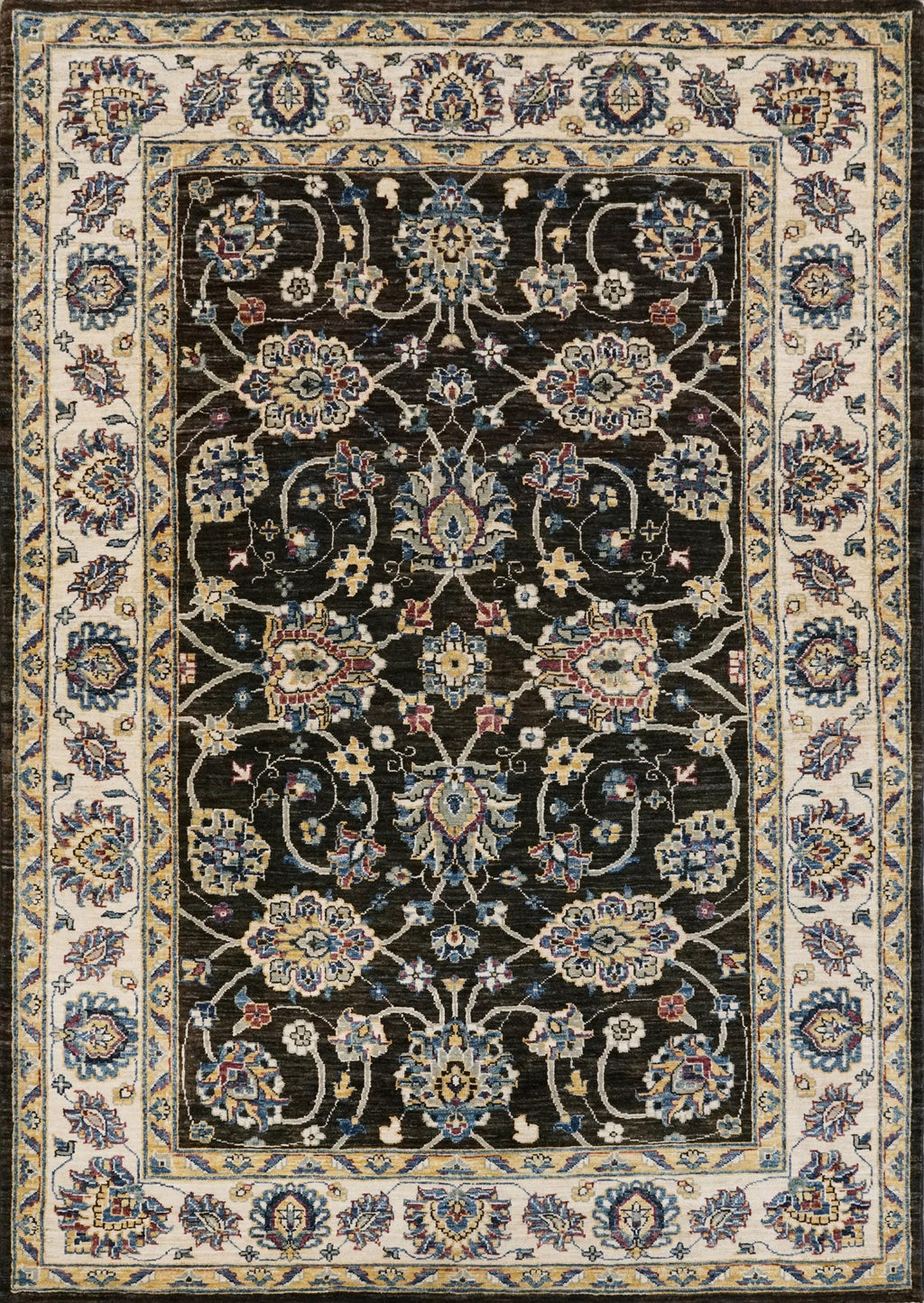 5x7 Ft Black Bidjar Rug - Afghan Oriental Wool Rug - Floral Design