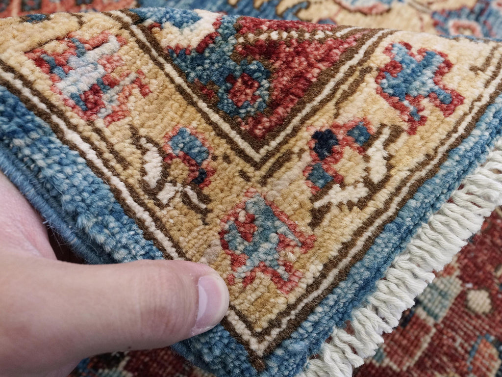 6x9 Ft Red & Blue  Serapi Rug - Afghan Oriental Rug - Persian Design