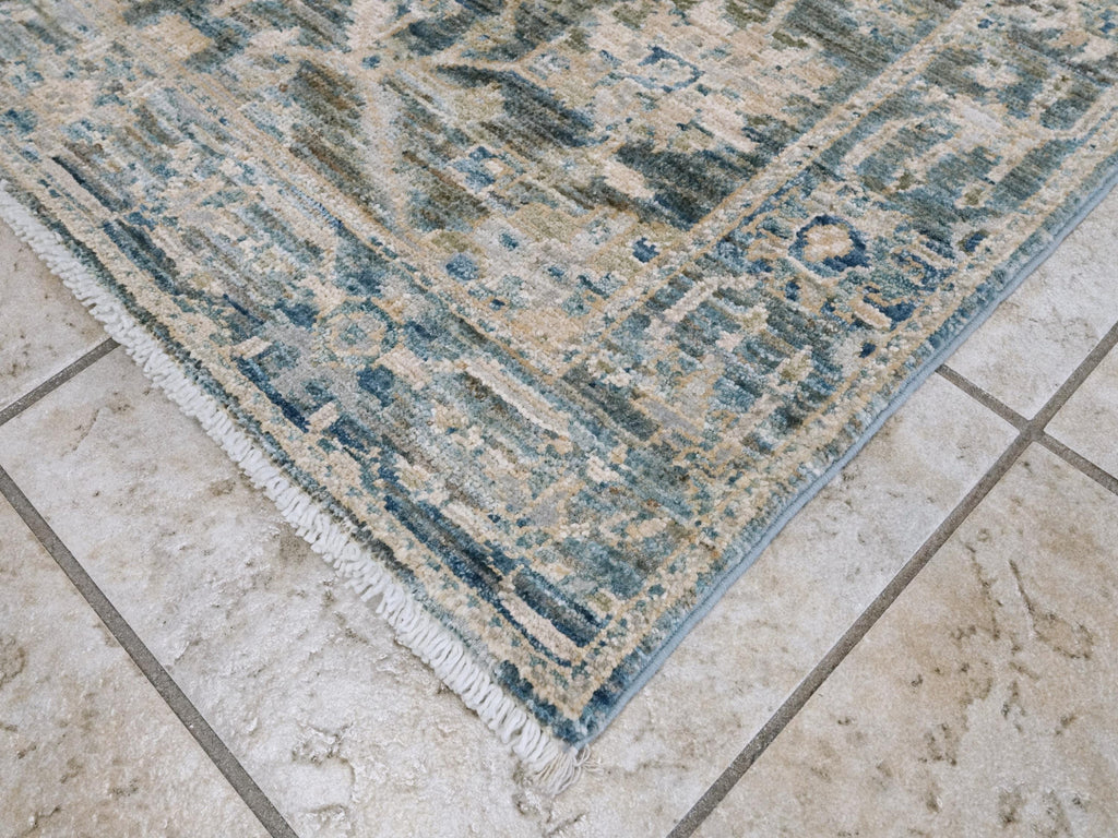 3x5 Ft Blue & Green Serapi Rug - Oriental Wool Rug - Floral Design
