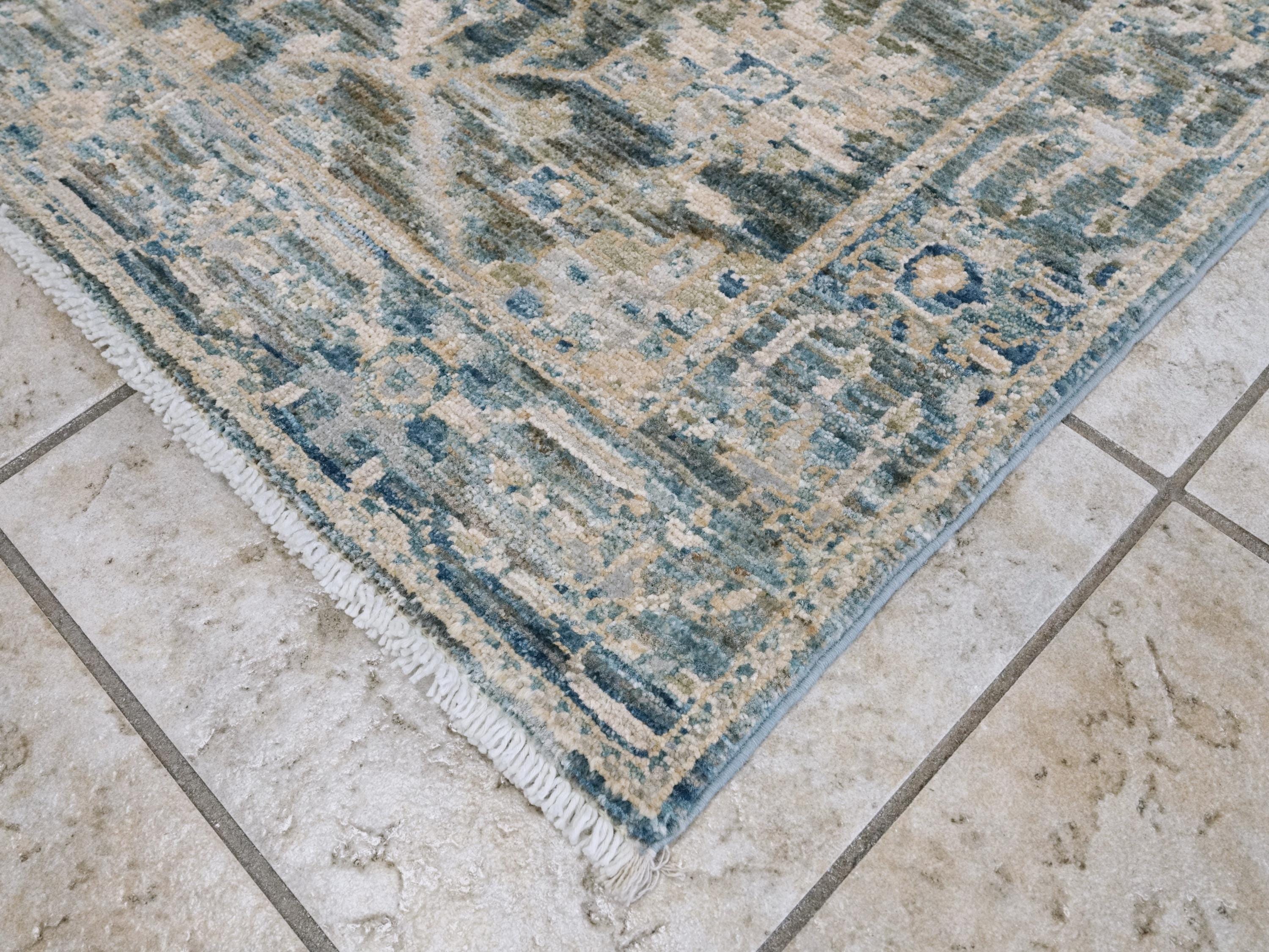 3x5 Ft Blue & Green Serapi Rug - Oriental Wool Rug - Floral Design
