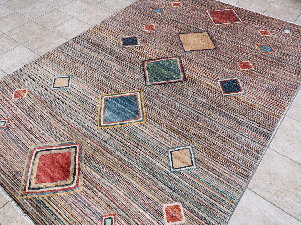 7x10 Multicolor Gabbeh Rug - Afghan Wool Area Rug - Contemporary Design