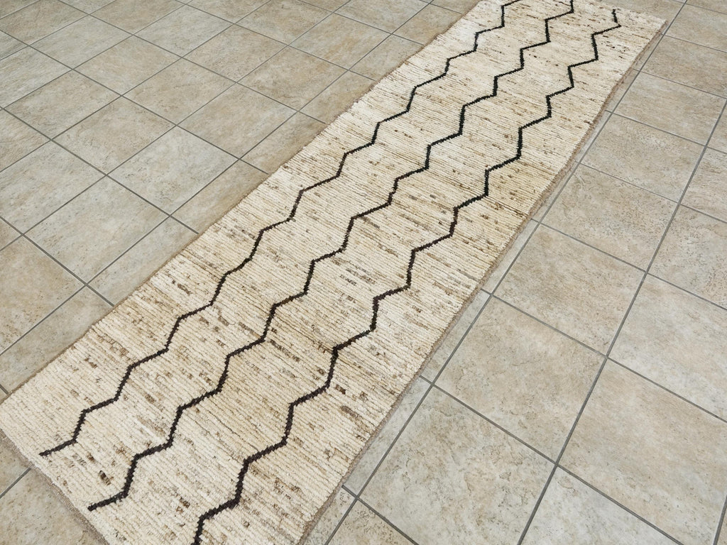 10 Ft Handmade Moroccan Runner Rug - Beige Afghan Wool Rug