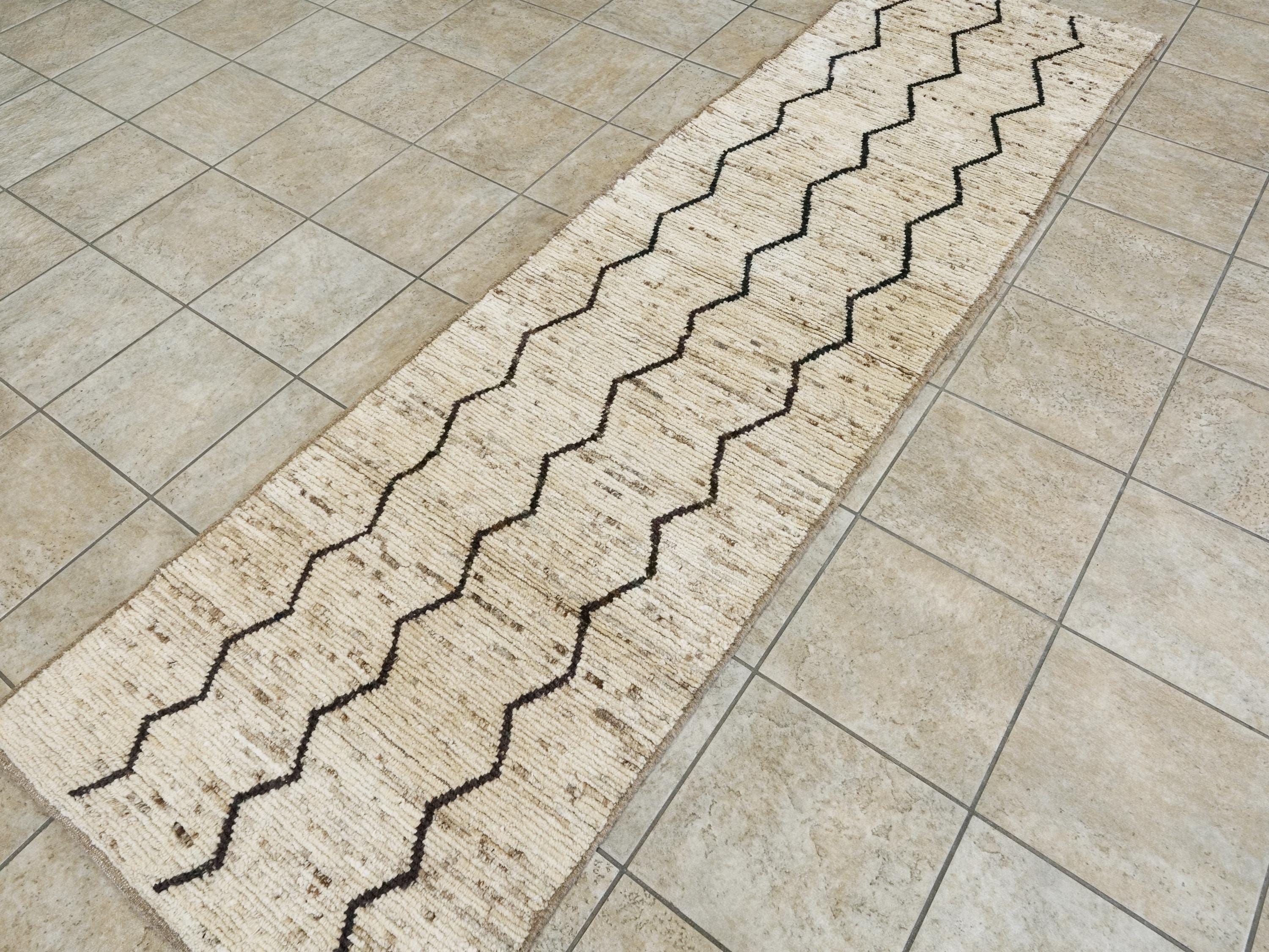 10 Ft Handmade Moroccan Runner Rug - Beige Afghan Wool Rug