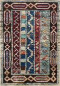 1x2 Ft Hand Knotted Heriz Rug - Beige & Blue Afghan Wool Doormat