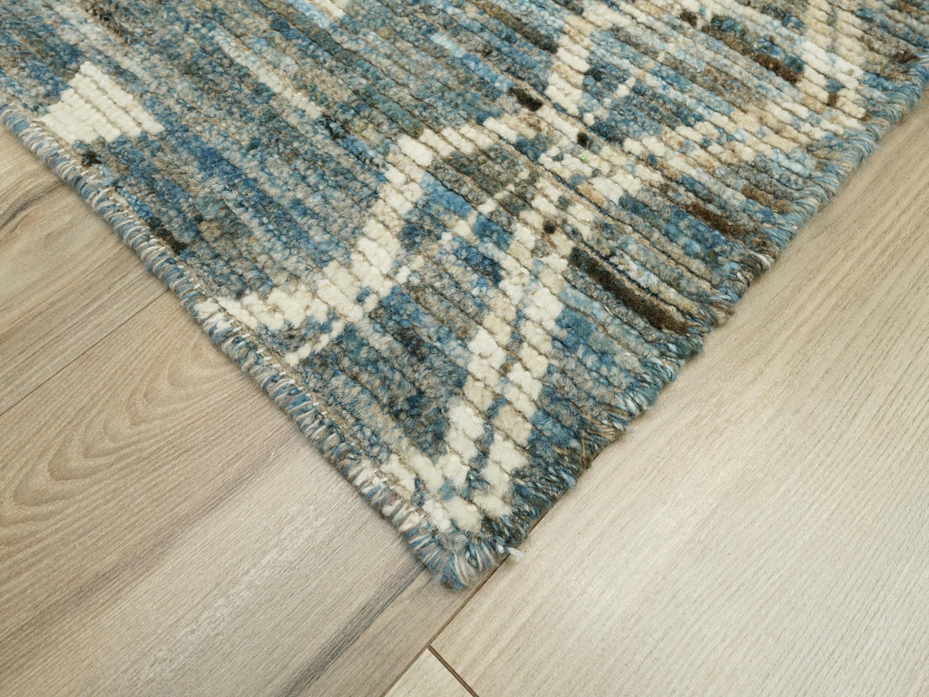 3x5 Ft Blue Moroccan Wool Rug - Hand Knotted Area Rug
