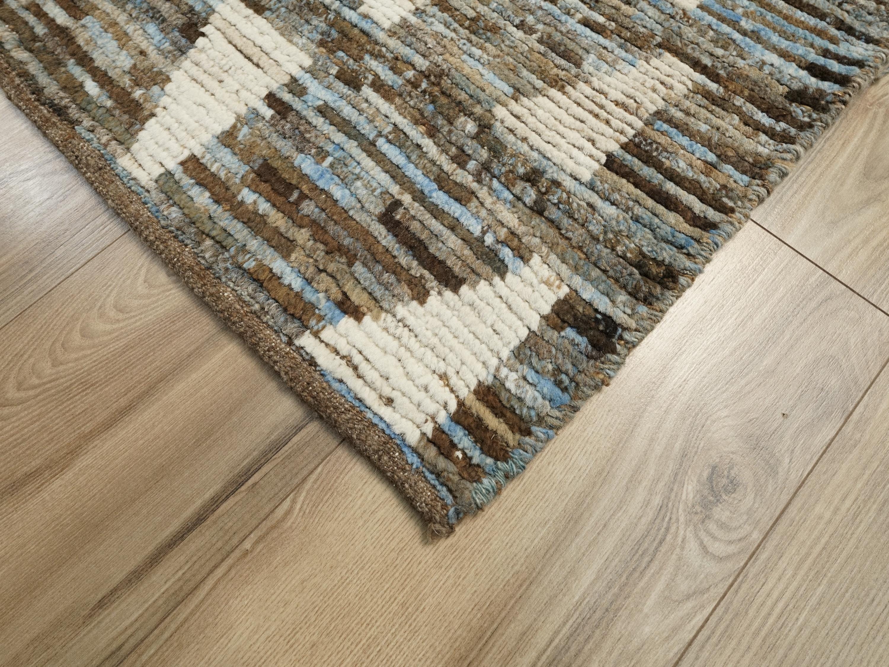 19 Ft Hand Knotted Moroccan Rug - Light Blue Hallway Runner