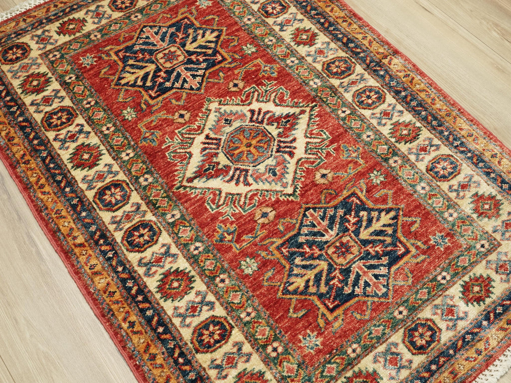 3x4 Ft Handmade Red Kazak Rug - Afghan Wool Oriental Rug