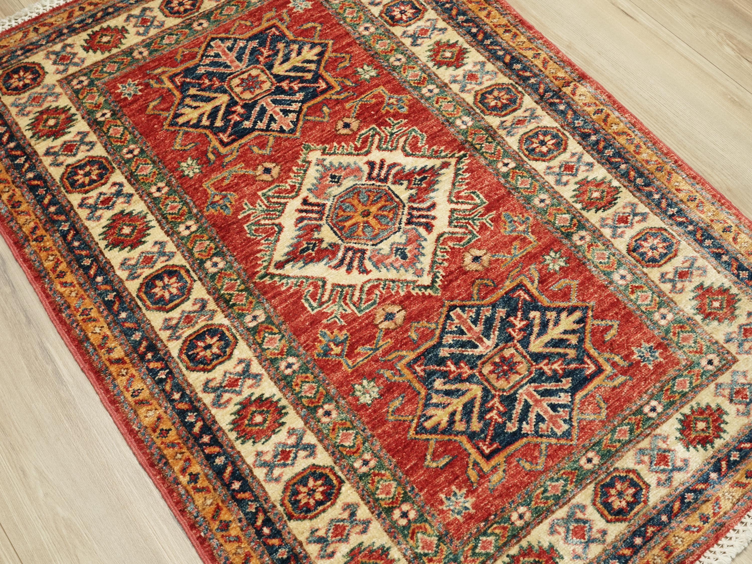 3x4 Ft Handmade Red Kazak Rug - Afghan Wool Oriental Rug