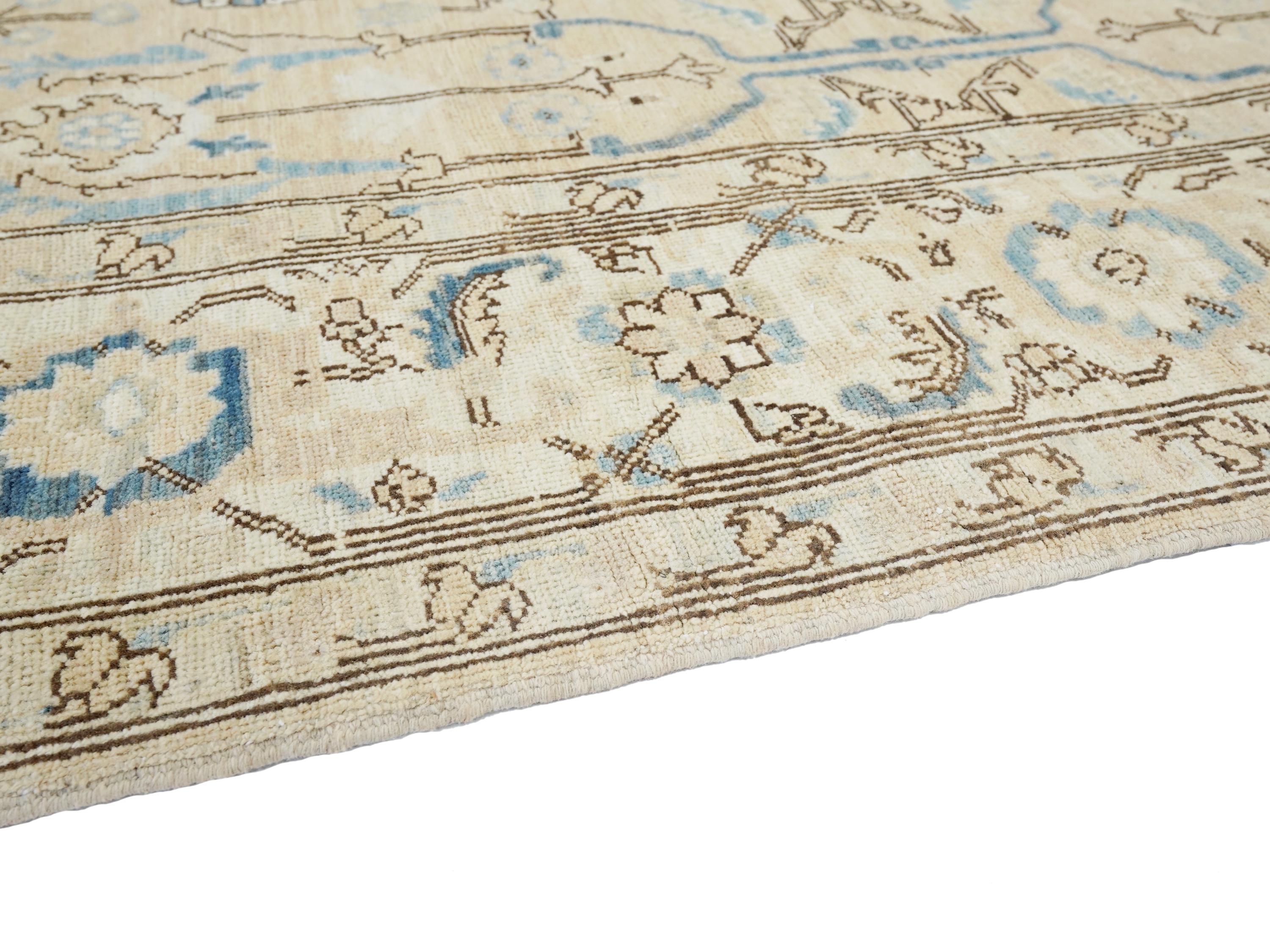 6x9 Ft Hand Knotted Bidjar Rug - Beige & Blue Persian Antique