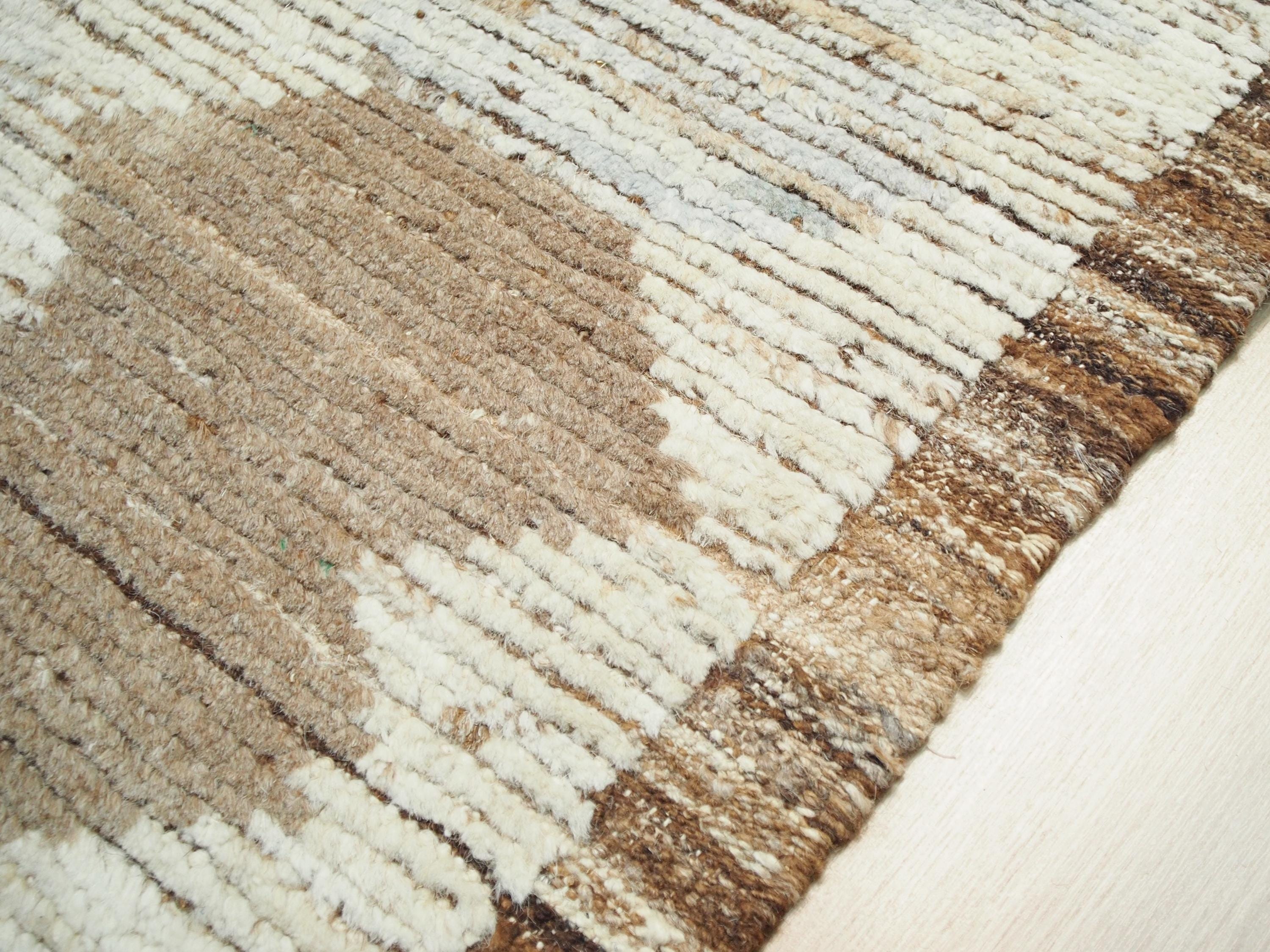 8x10 Ft Brown & Blue Moroccan Rug - Hand Knotted Wool Rug
