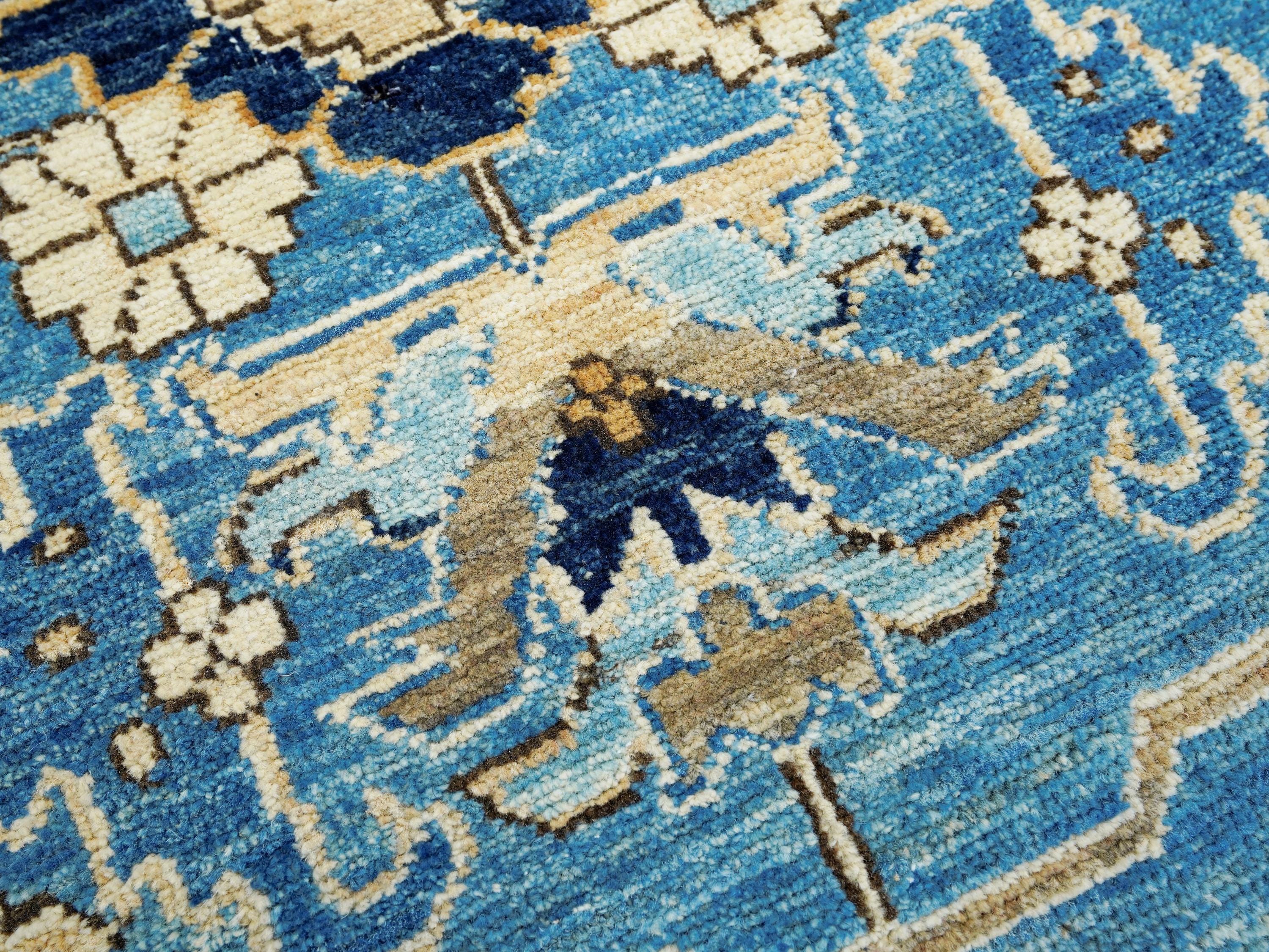6x9 Ft Hand Knotted Serapi Rug - Blue Persian Antique Rug