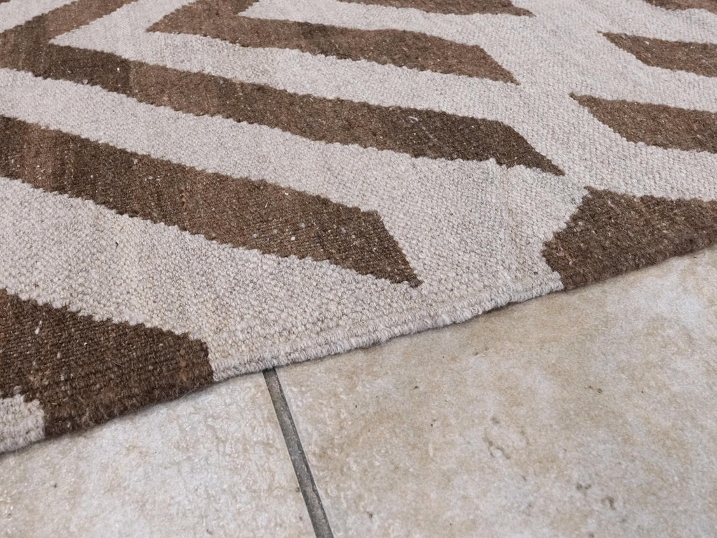 9x10 Ft Brown & Beige Kilim Rug - Flat Weave Area Rug - Abstract Design