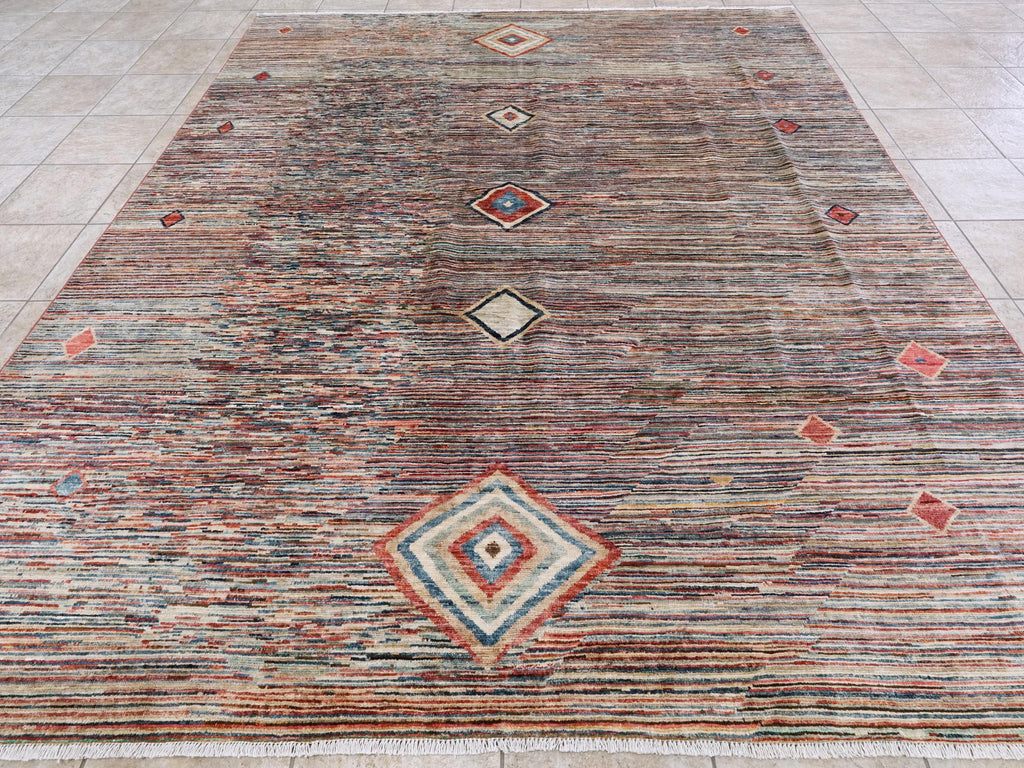 8x10 Ft Multicolor Gabbeh Rug - Geometric Tribal Wool Rug