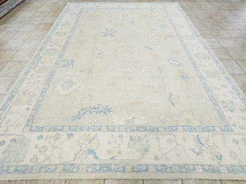 10x14 Ft Blue Oushak Rug - Hand Knotted Afghan Rug - Turkish Floral Design