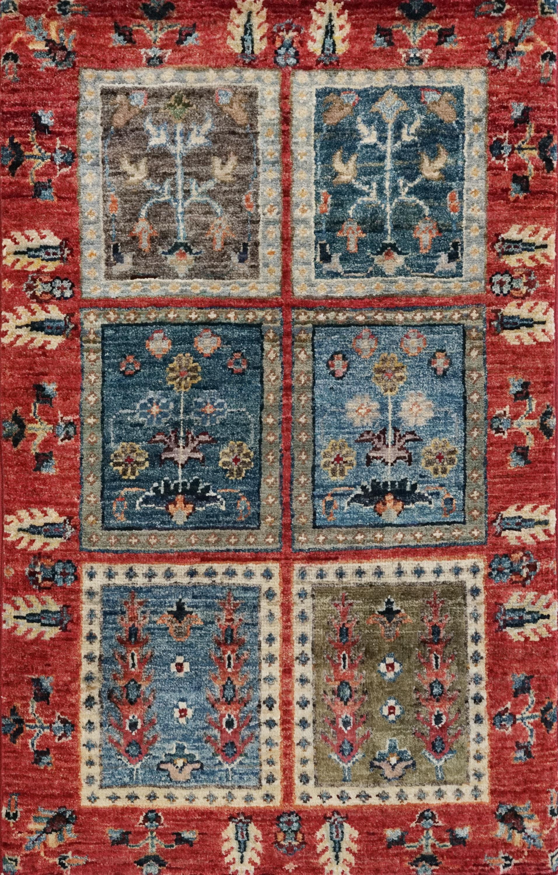 2x3 Ft Hand Knotted Red Heriz Rug - Afghan Wool Accent Rug