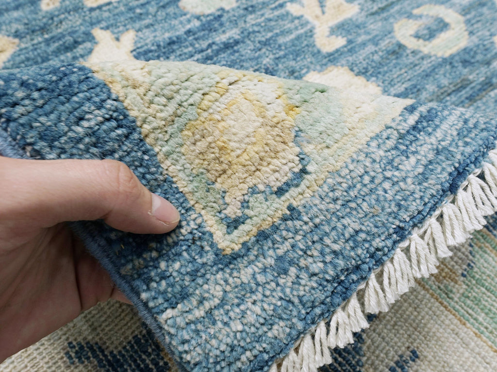 9x12 Ft Hand Knotted Oushak Rug - Blue Handmade Area Rug - Floral Design