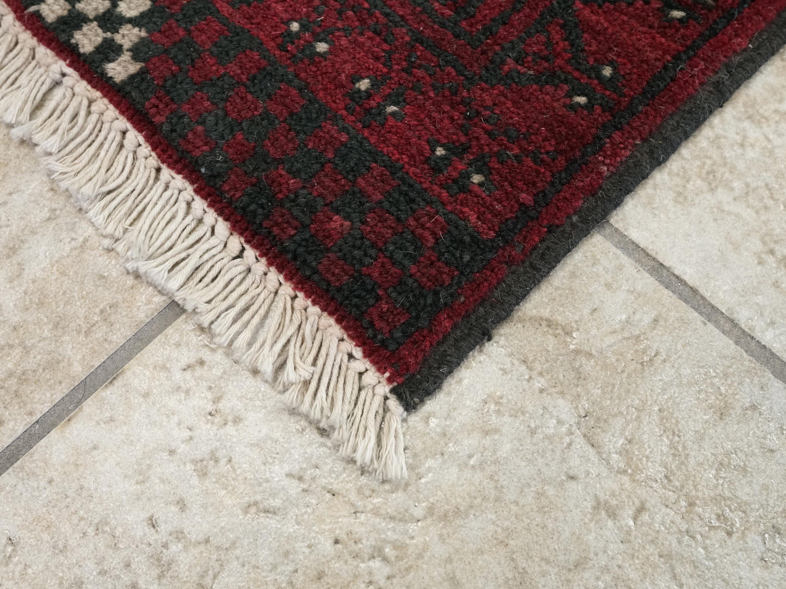 2x3 Ft Red Ersari Rug - Hand Knotted Afghan Wool Rug