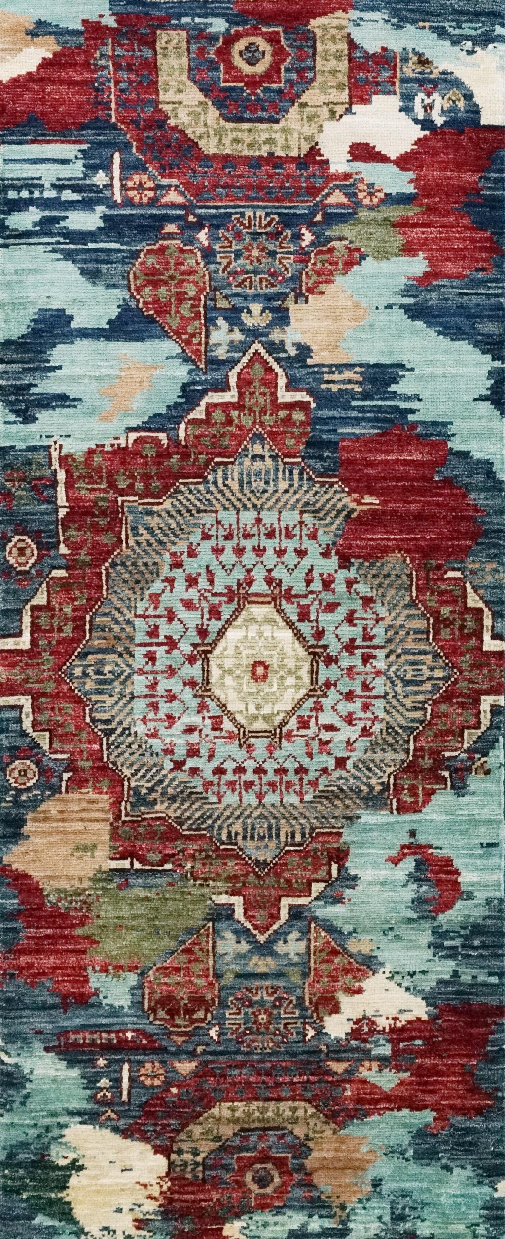 2x5 Ft Blue Mamluk Rug - Hand Knotted Wool Hallway Runner
