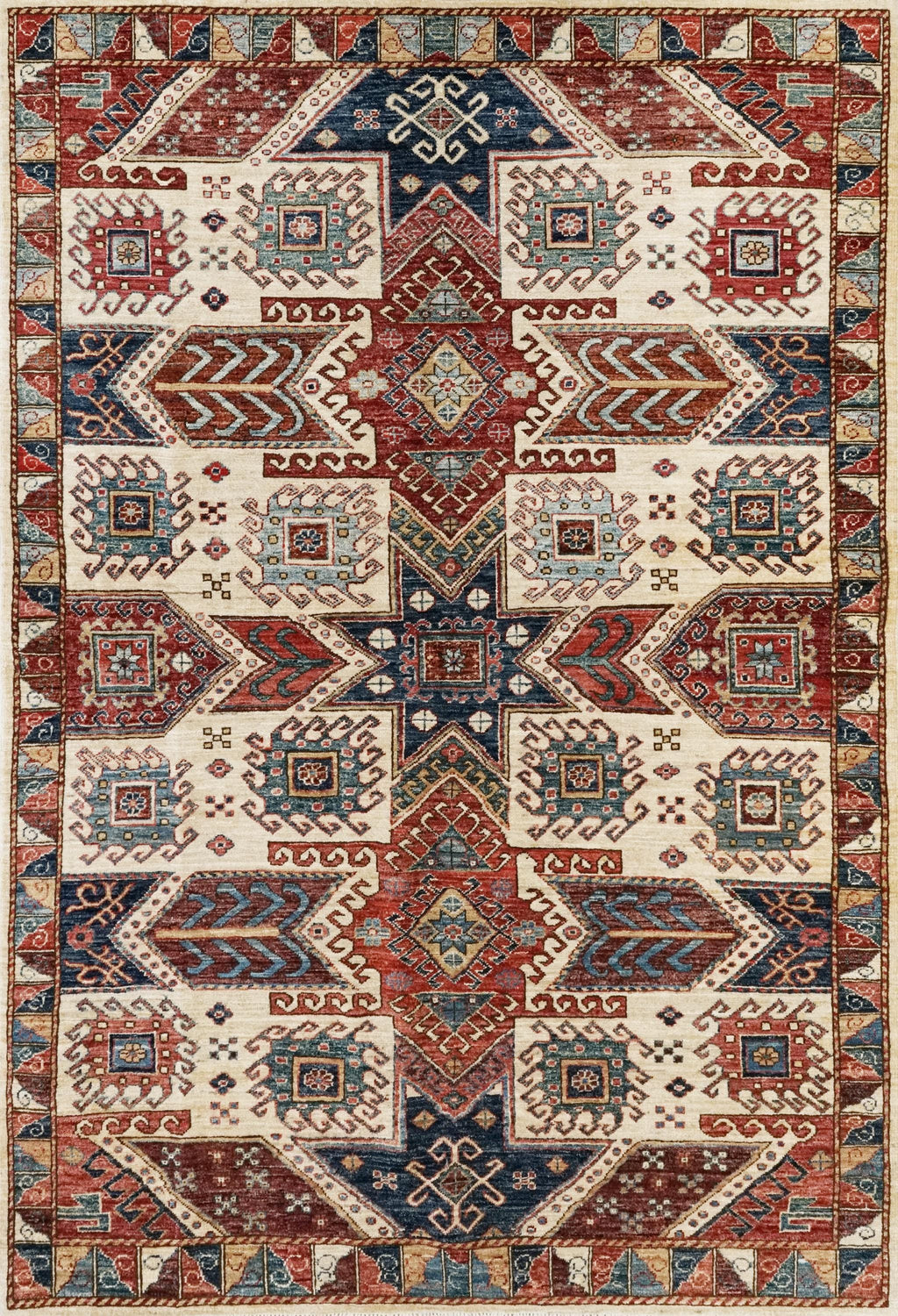 5x8 Ft Red & Beige Heriz Rug - Geometric Oriental Rug