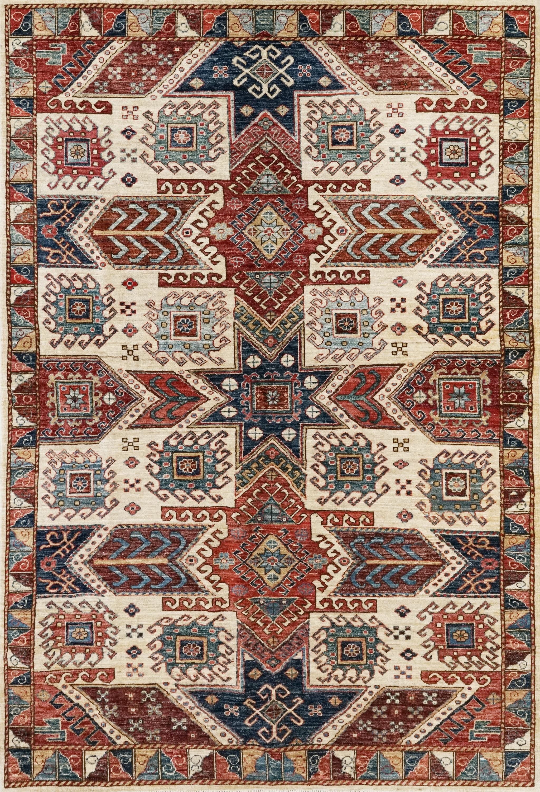 5x8 Ft Red & Beige Heriz Rug - Geometric Oriental Rug
