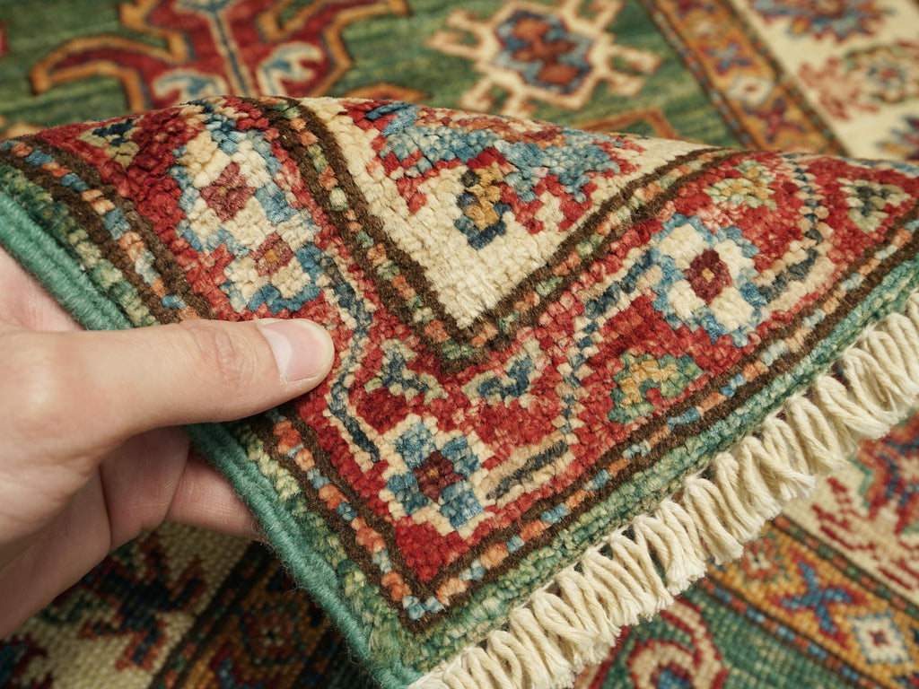 3x4 Ft Green Kazak Rug - Afghan Handmade Wool Rug