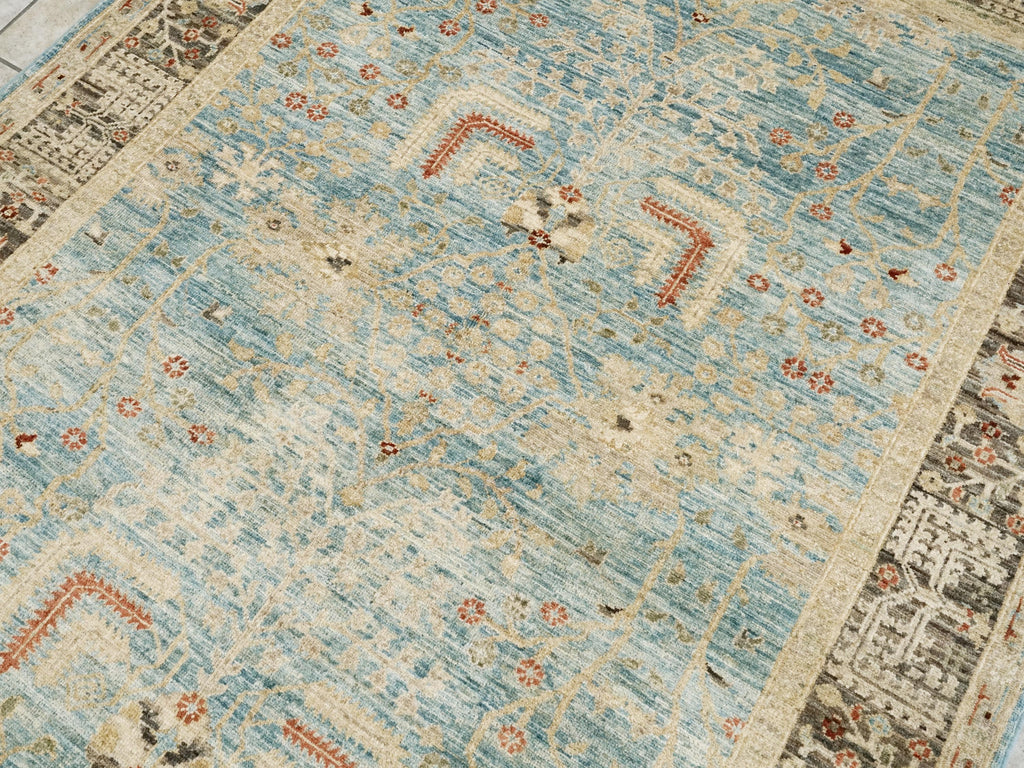 5x7 Ft Blue Floral Persian Rug - Hand Knotted Oriental Rug