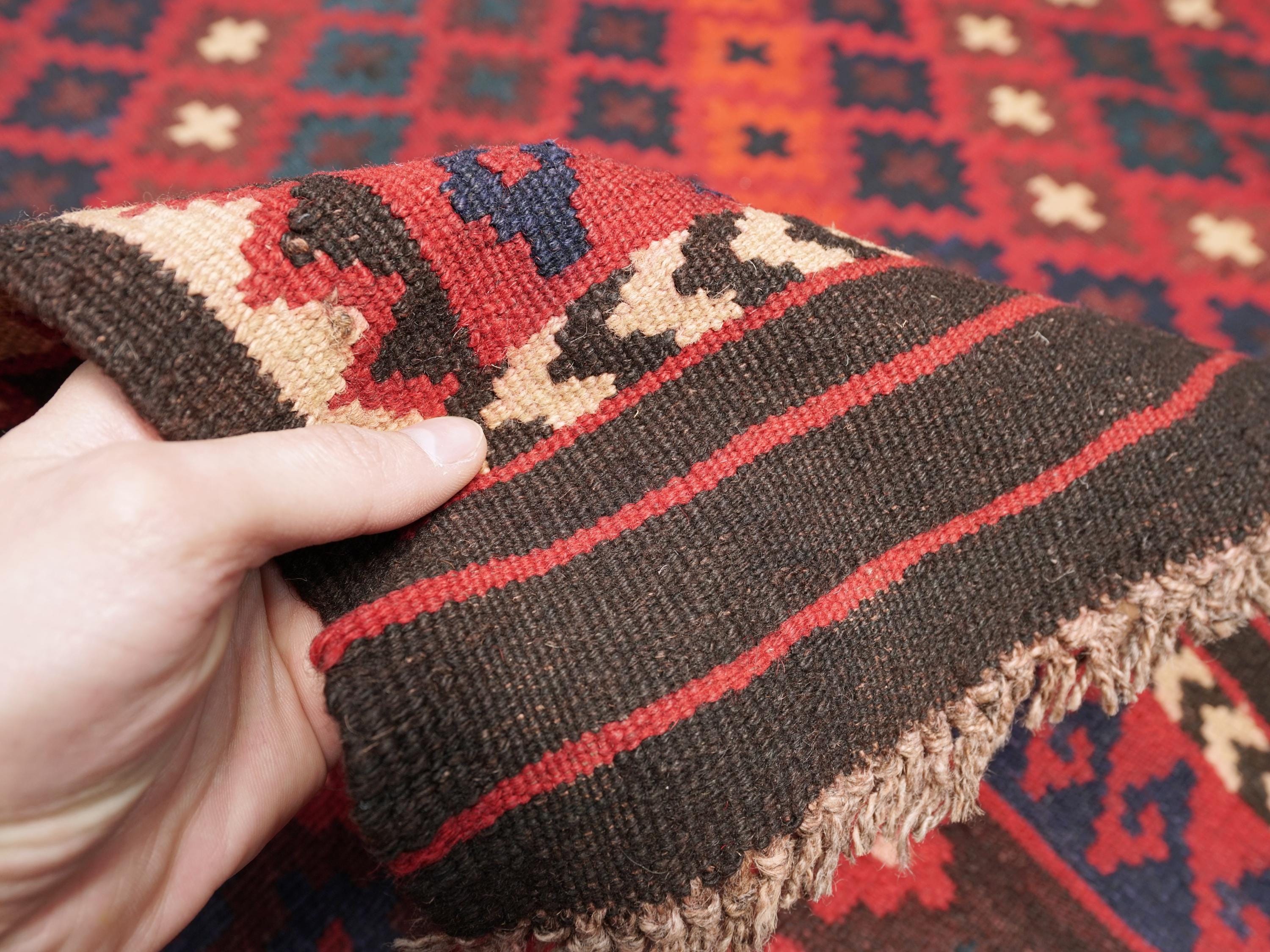 10x14 Ft Dark Red Maimana Kilim Rug - Vintage Afghan Flat Weave